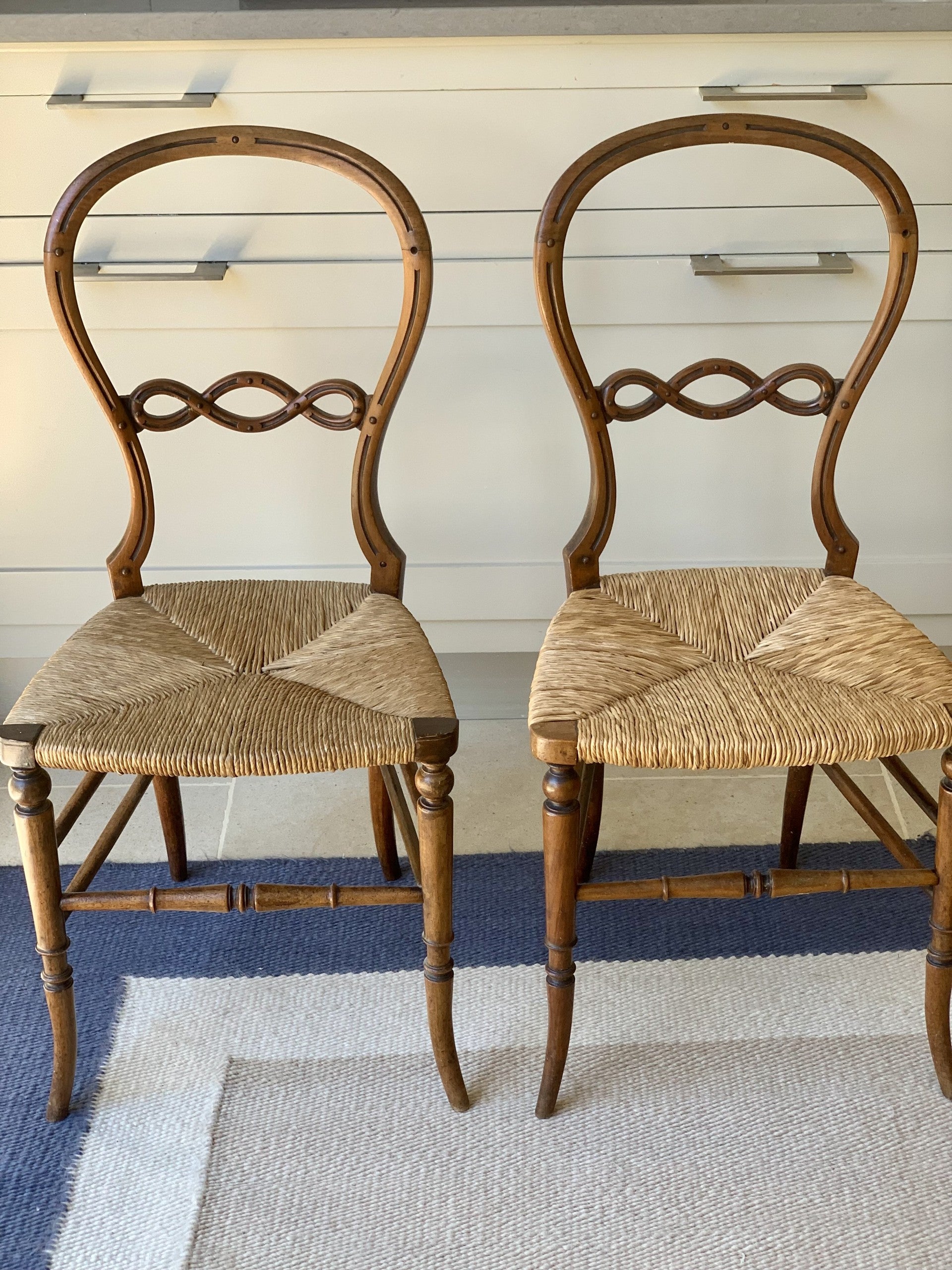 Pair of Small Antique Rush Seat Chairs