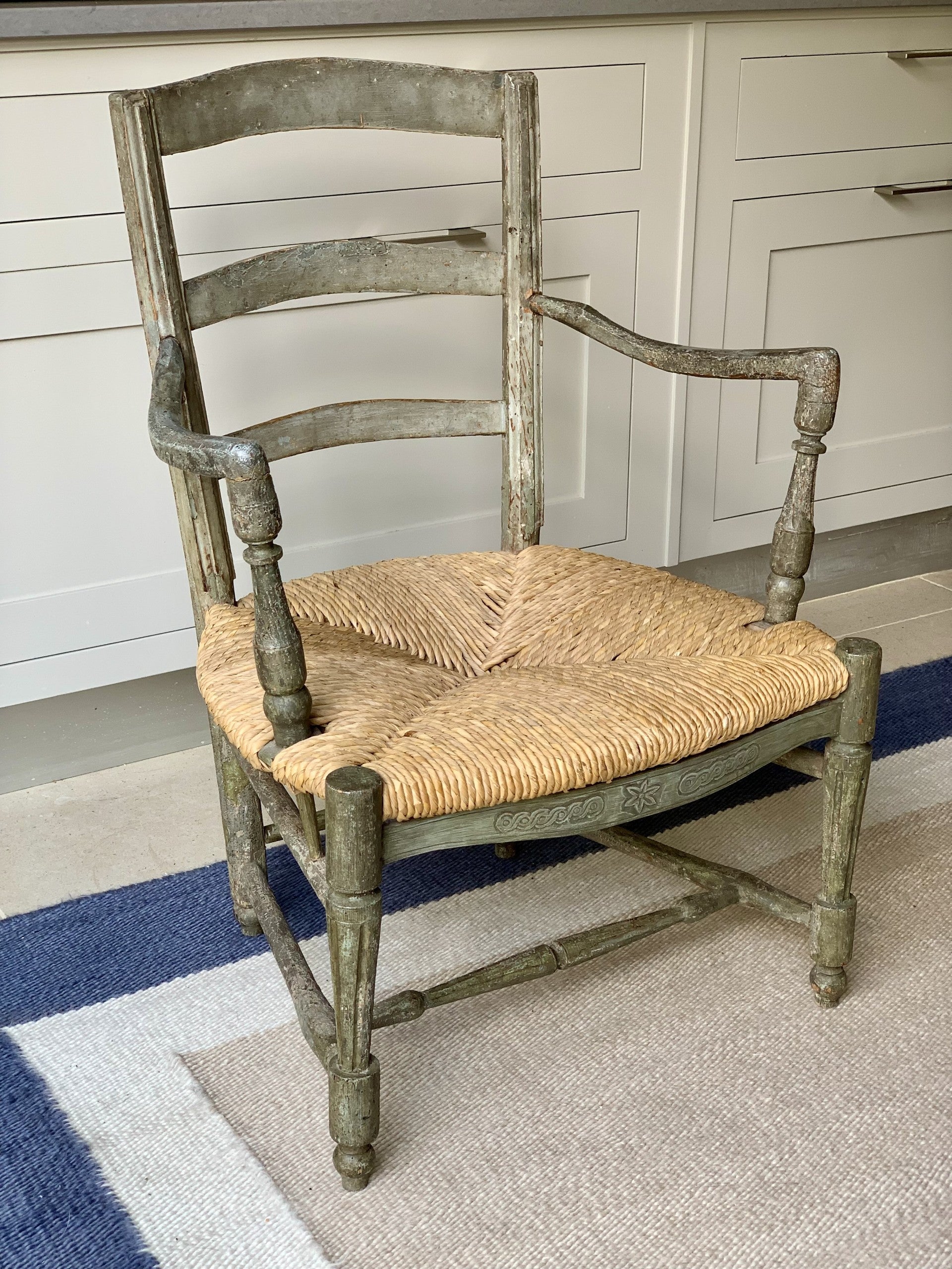 French Painted Ladder Back Chair with Rush Seat