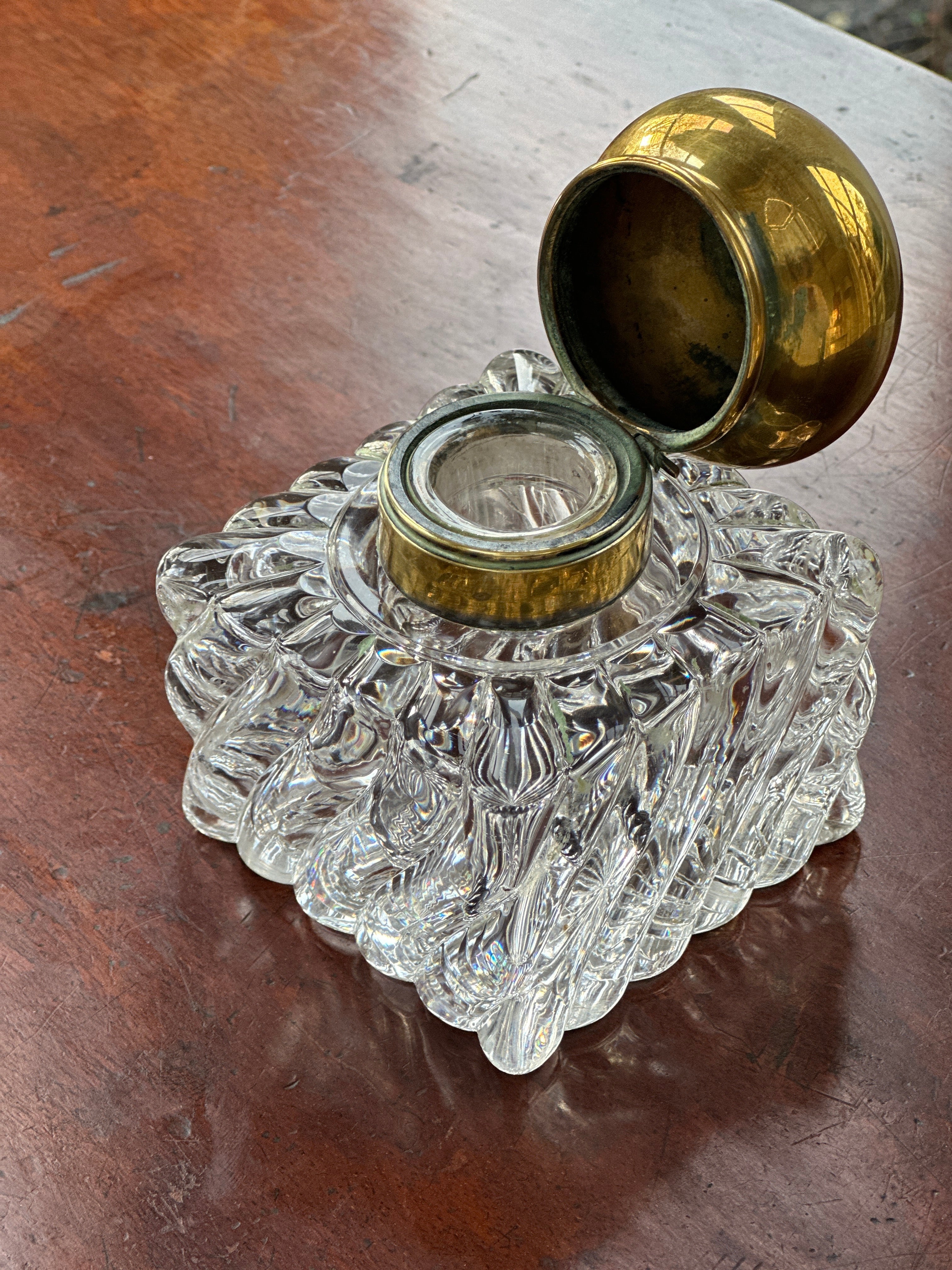 Really Fabulous Cut Glass and Brass Ink Well