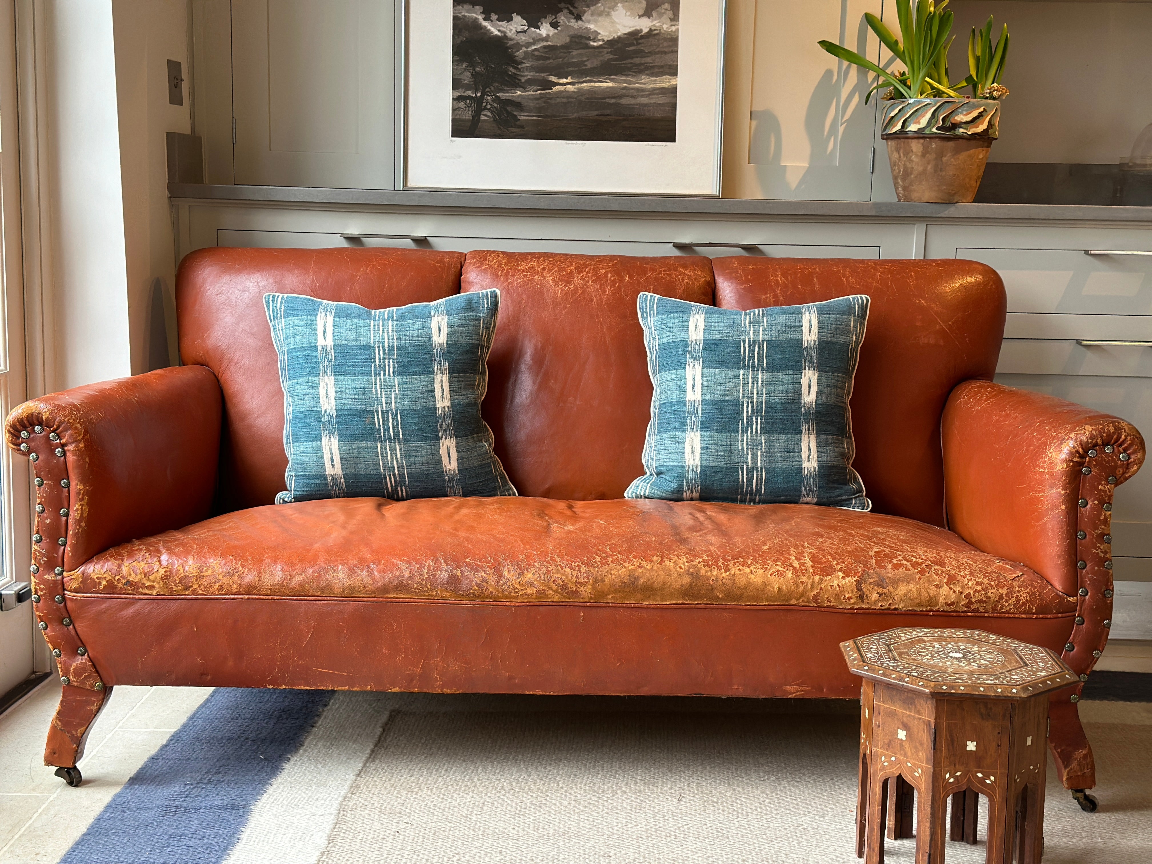 Vintage Leather Sofa with Rivets