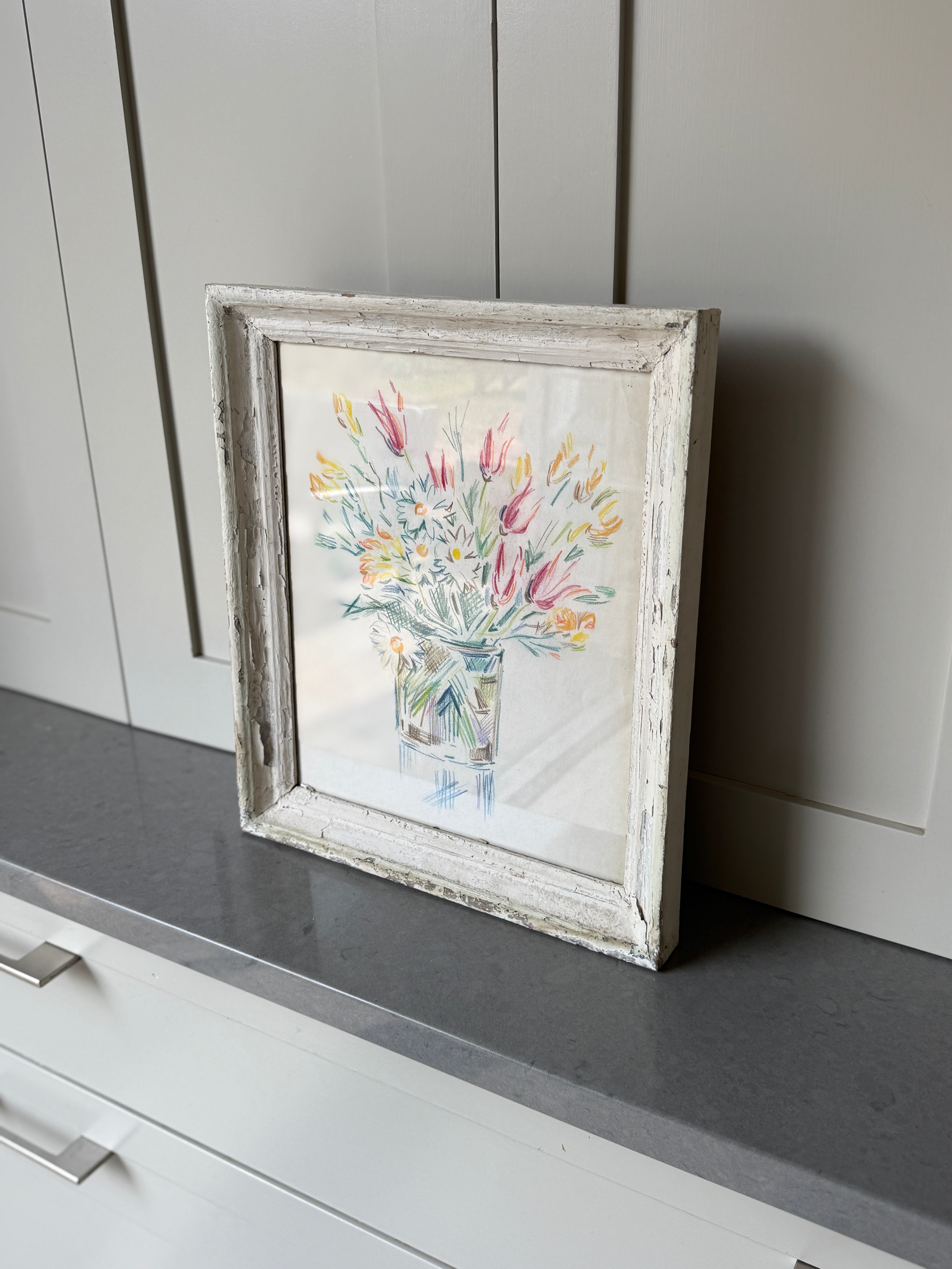 French Mid Century Frame Pencil Drawing