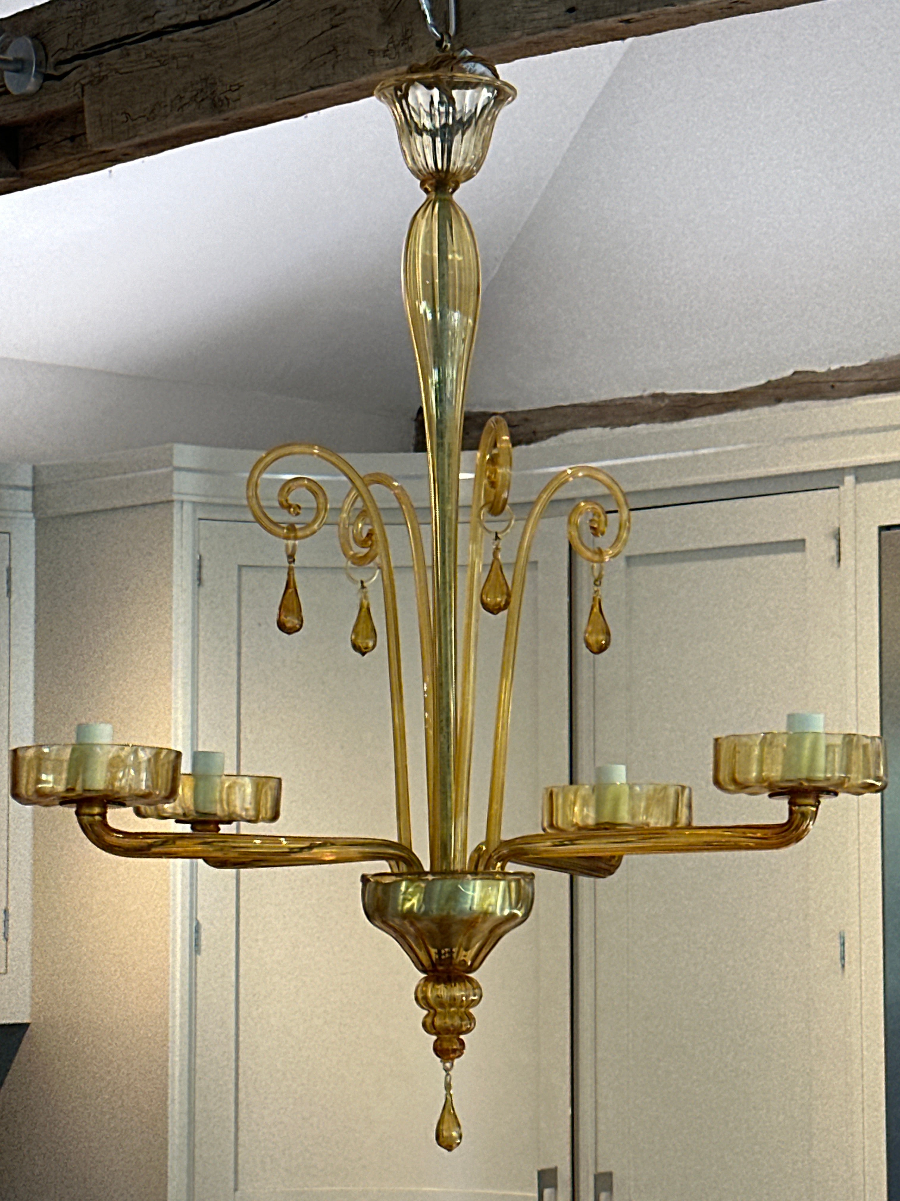 1920s Amber Murano Chandelier by Venini