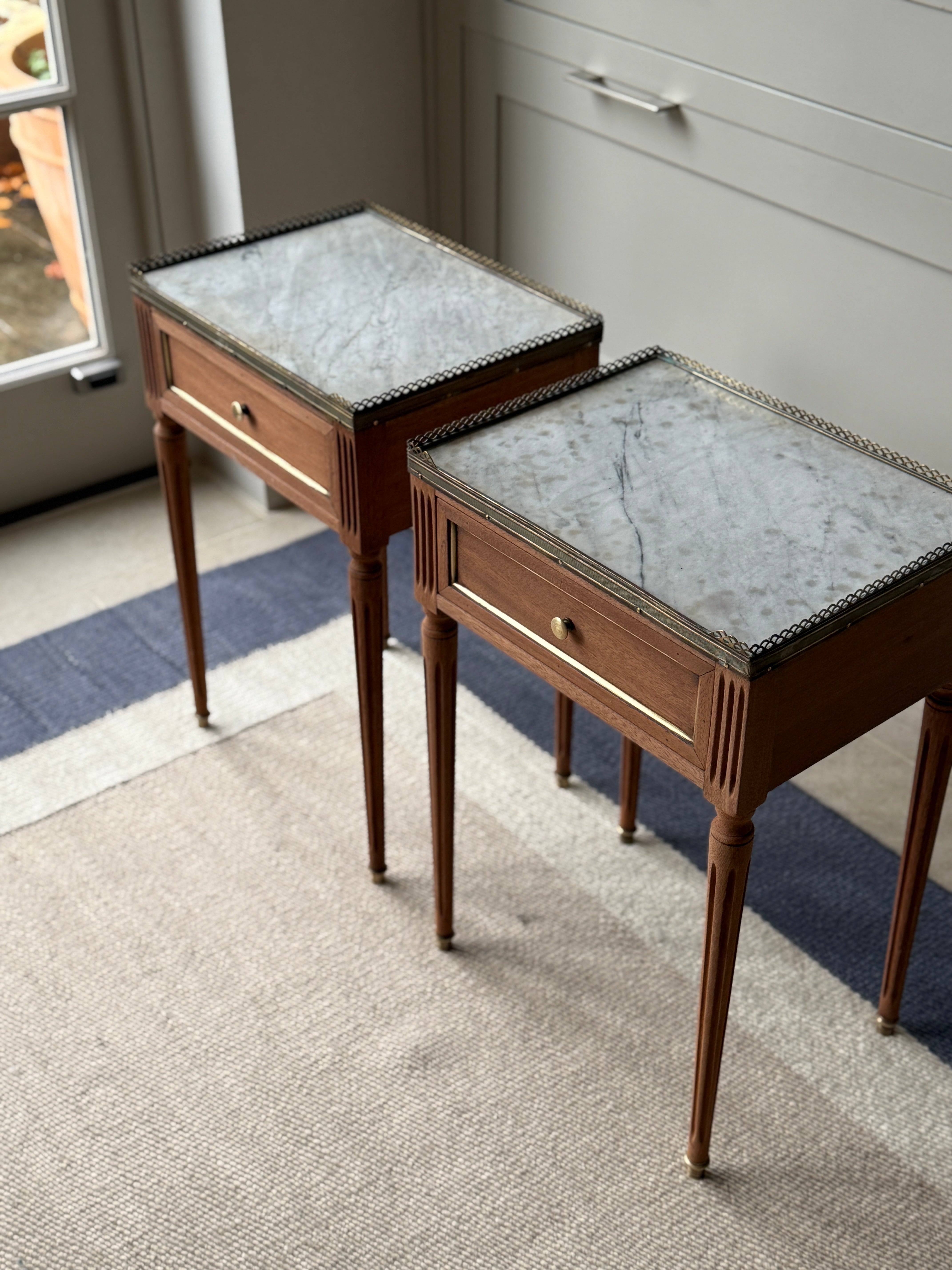 Pair of Small  Marble Topped Bedside Tables