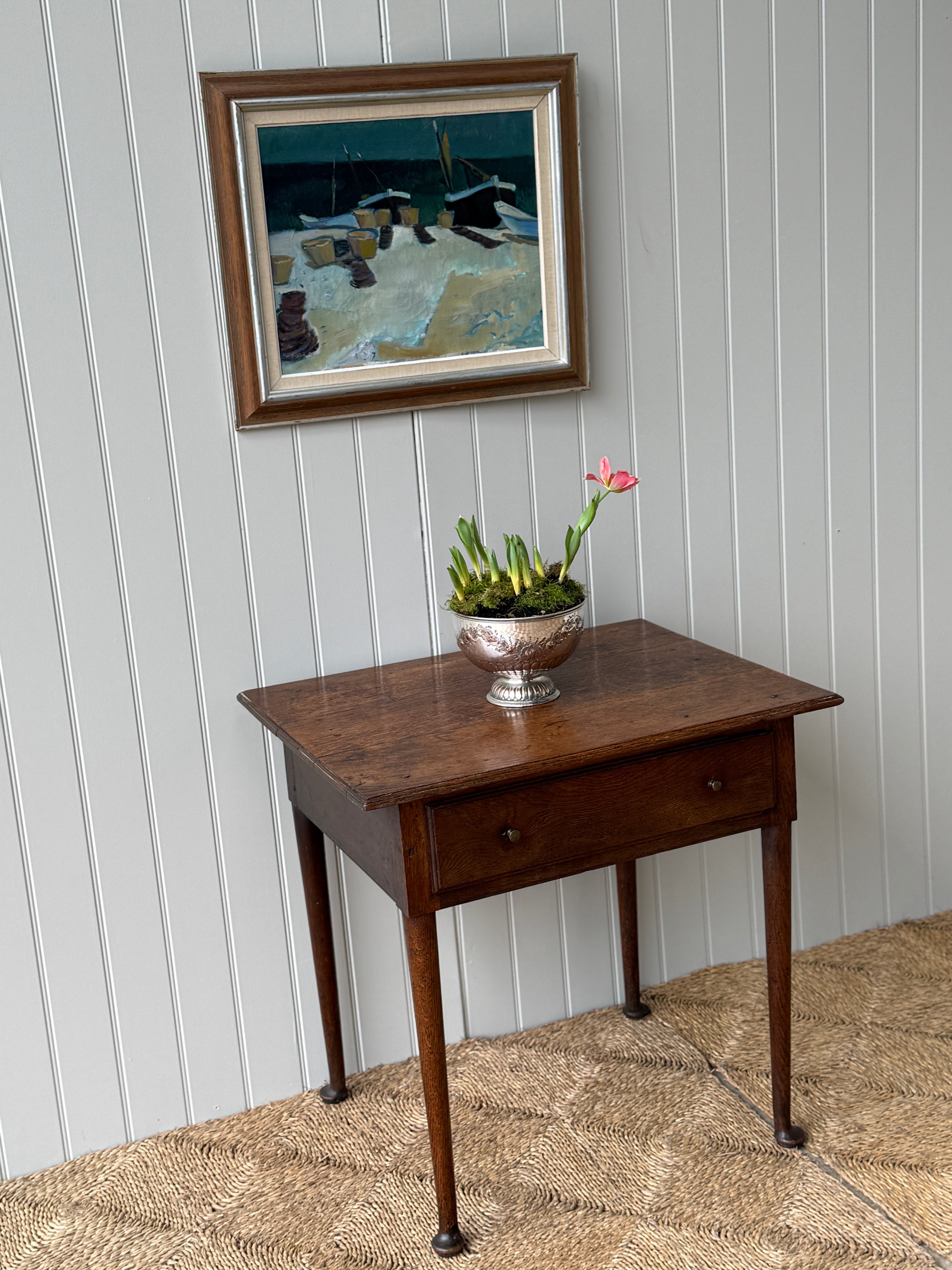 19th Century Oak Side Table with Pad Feet