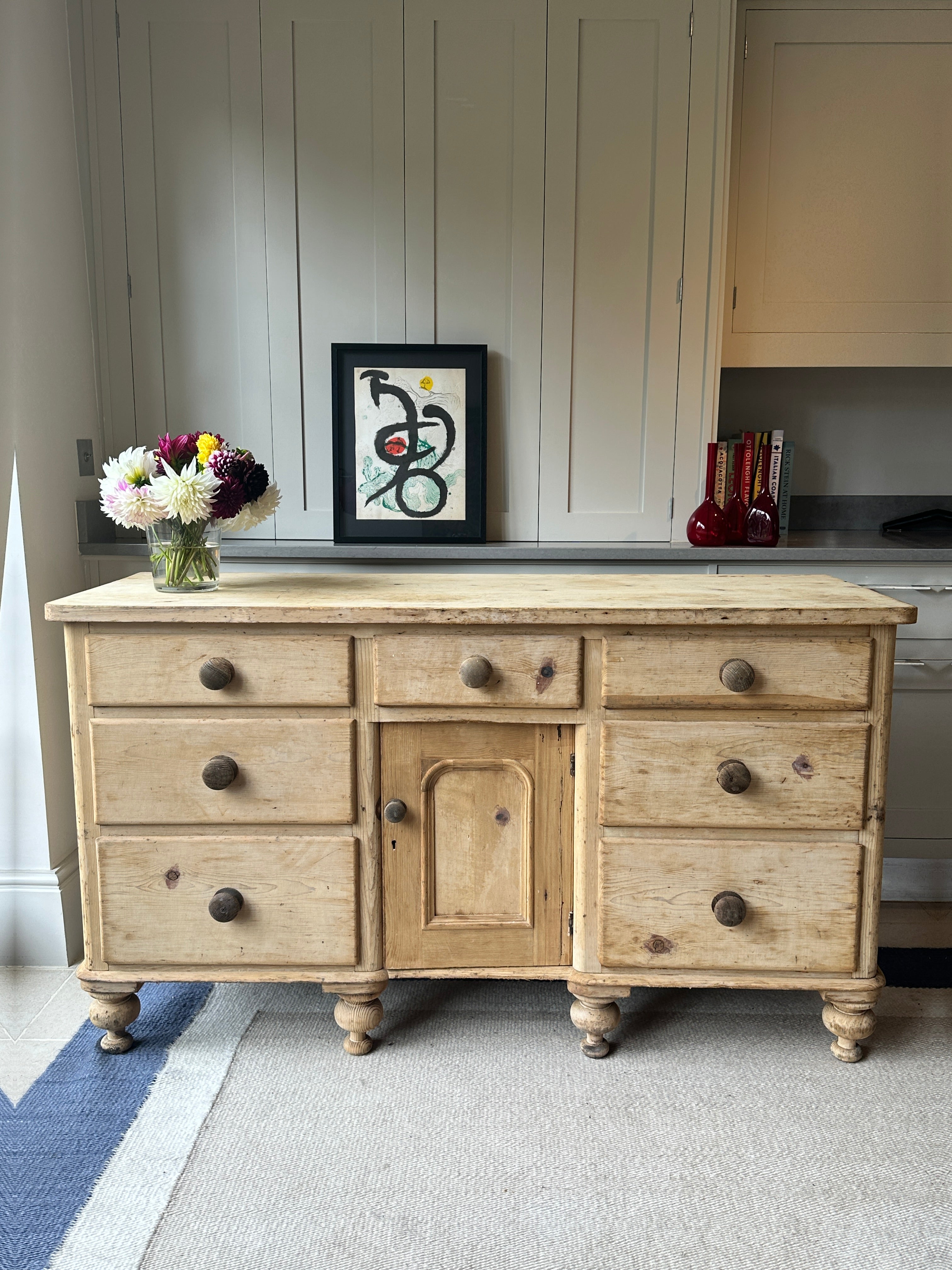 Large Attractive Antique Pine Dresser Base