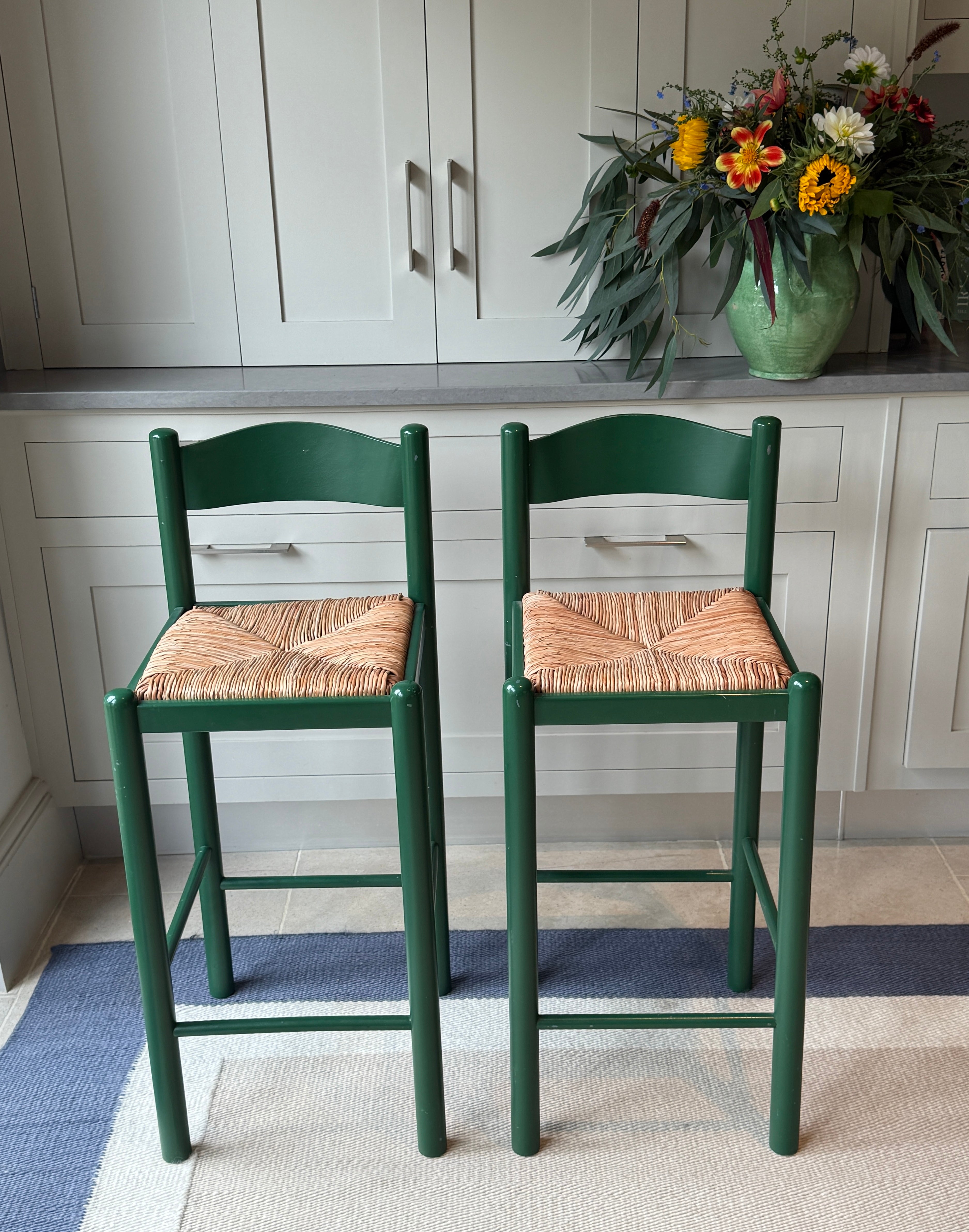 Pair of Green Painted Barstools