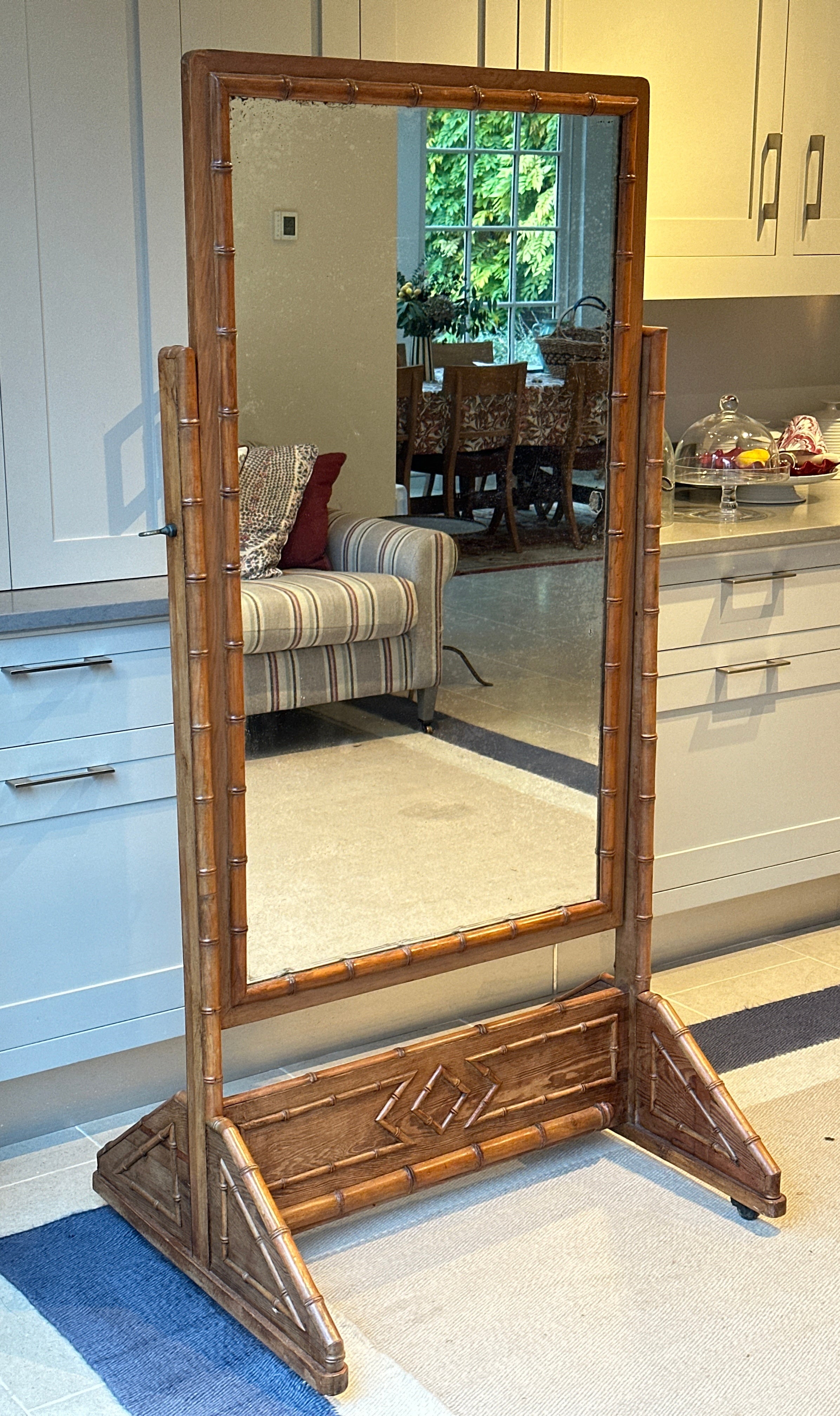 Smart Faux Bamboo Cheval Mirror on Castors