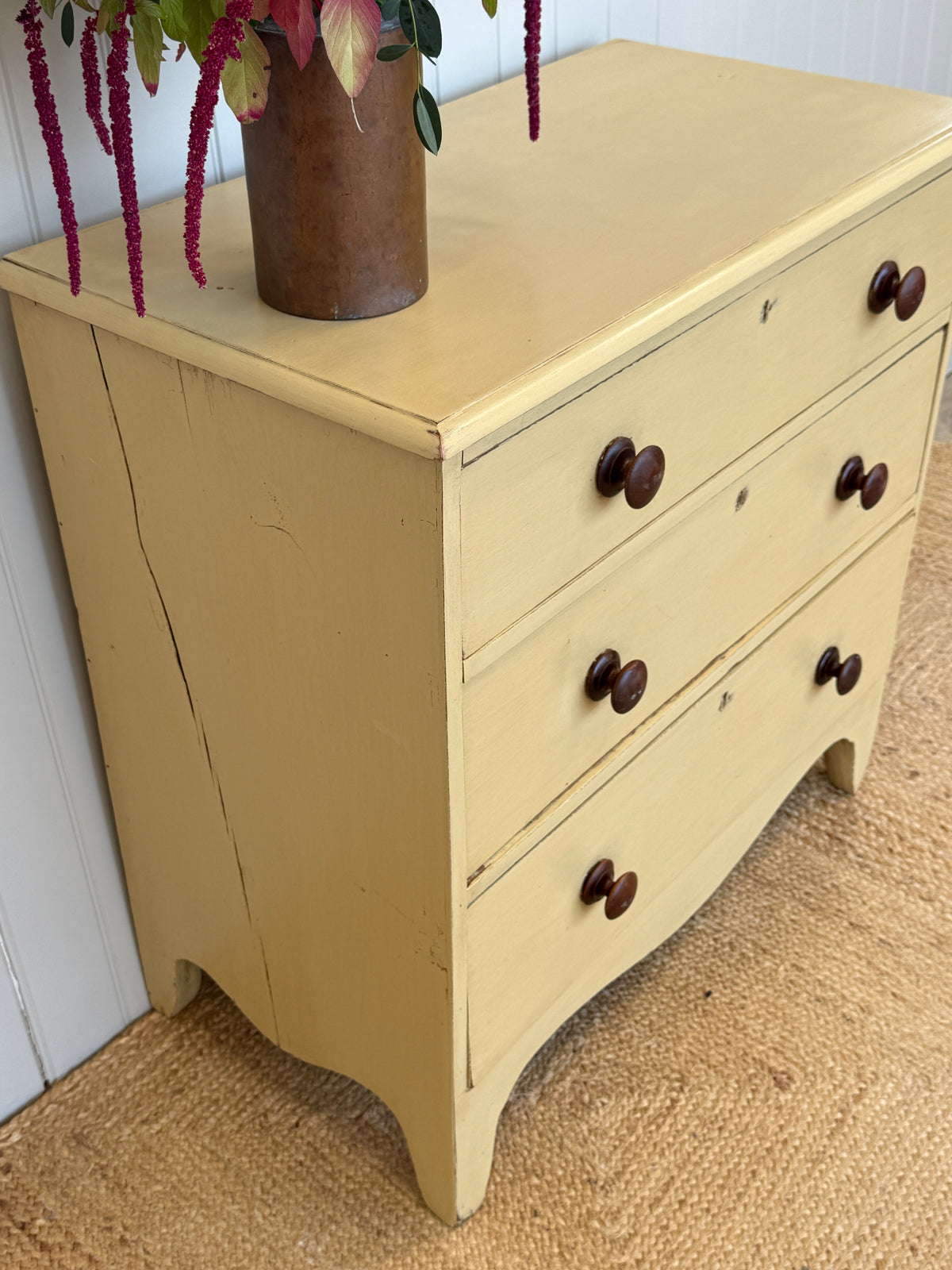 Early 19th Century Painted Pine Chest of Three Long Drawers