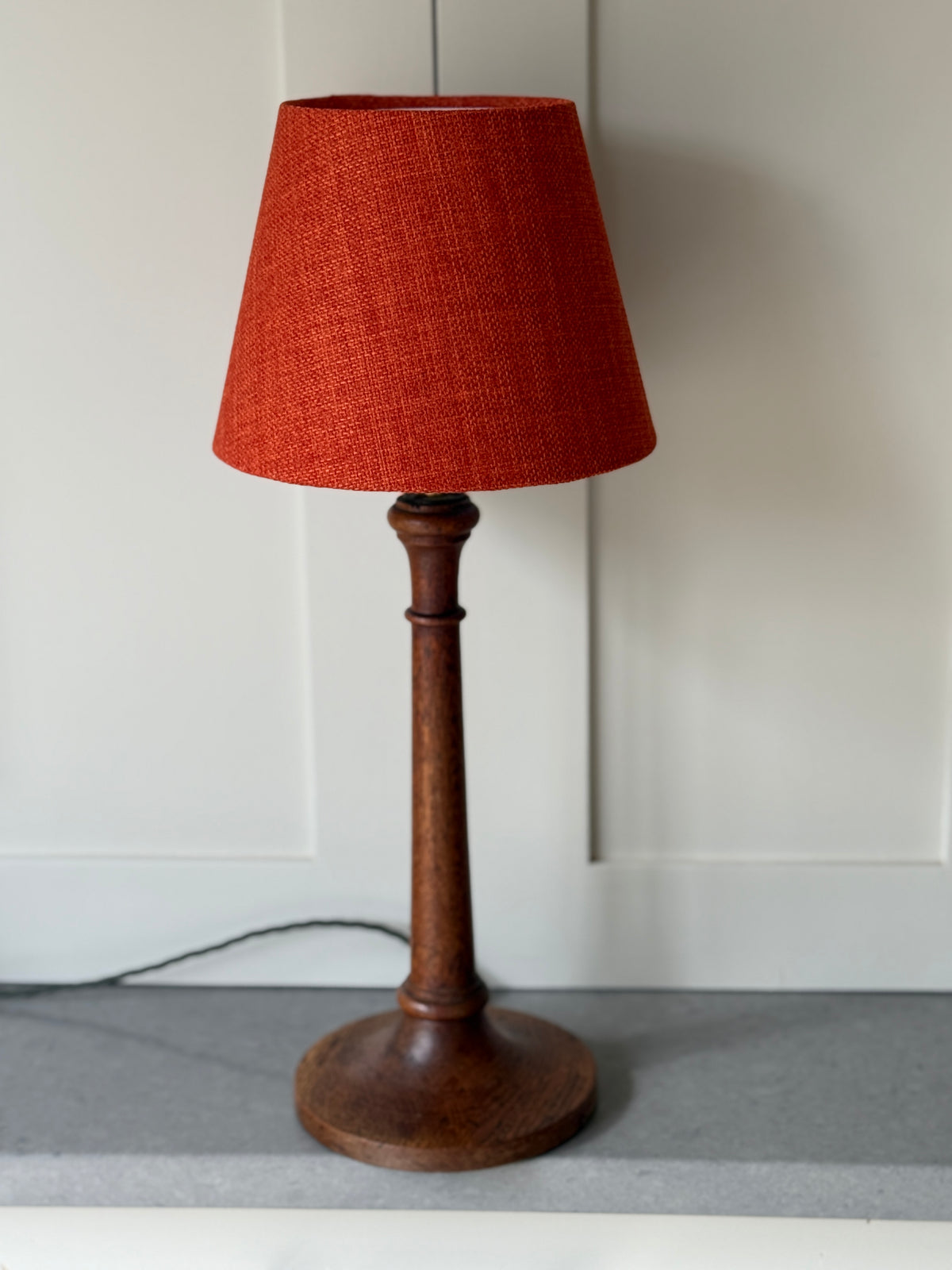 Early 20th Century Turned Oak Table Lamp, c.1930