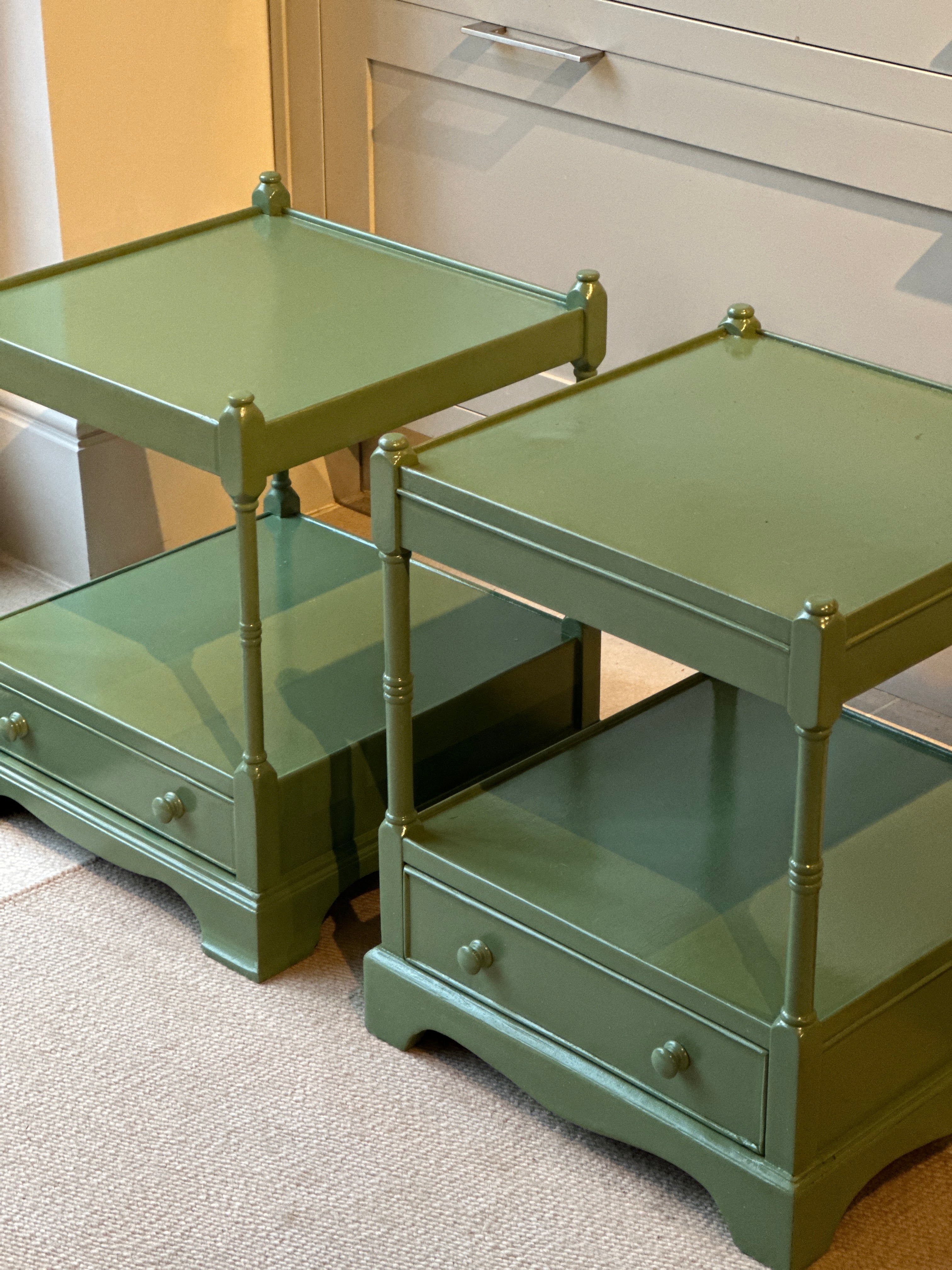 Pair of Near Identical Low Bedside in F&B Calke Green