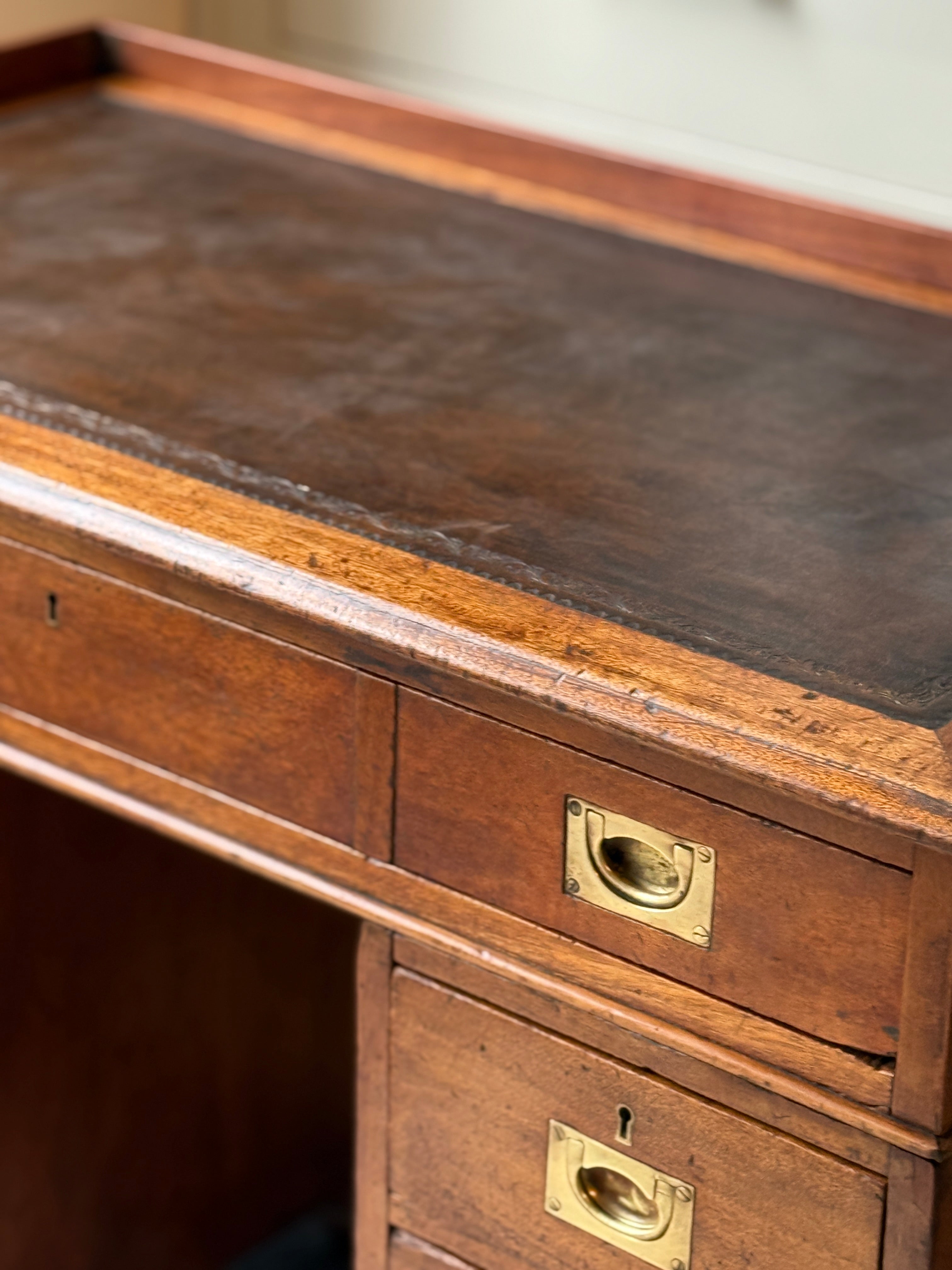 19th Century Campaign desk with detachable wooden gallery