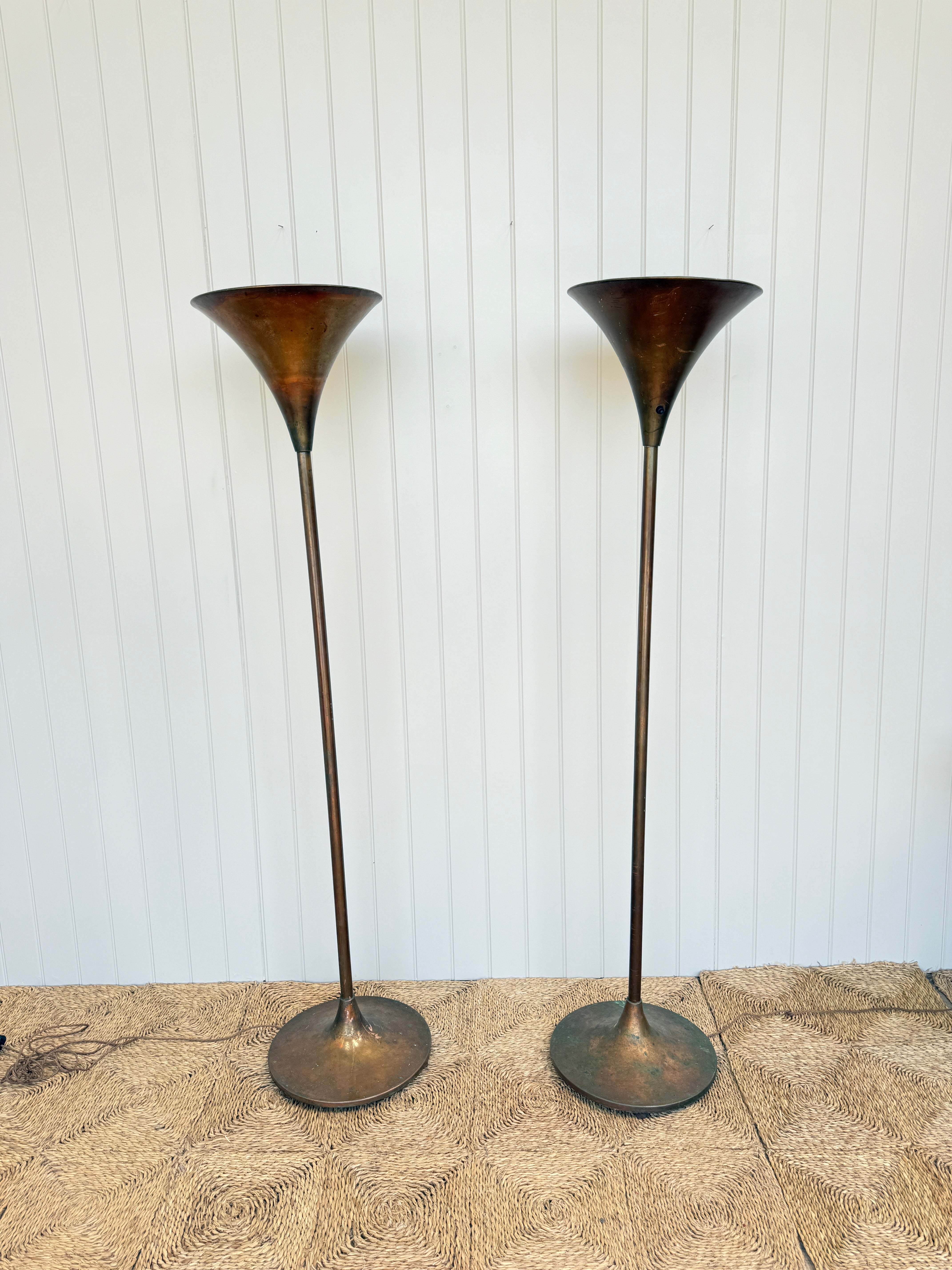 Pair of Tall Italian Copper Uplighters