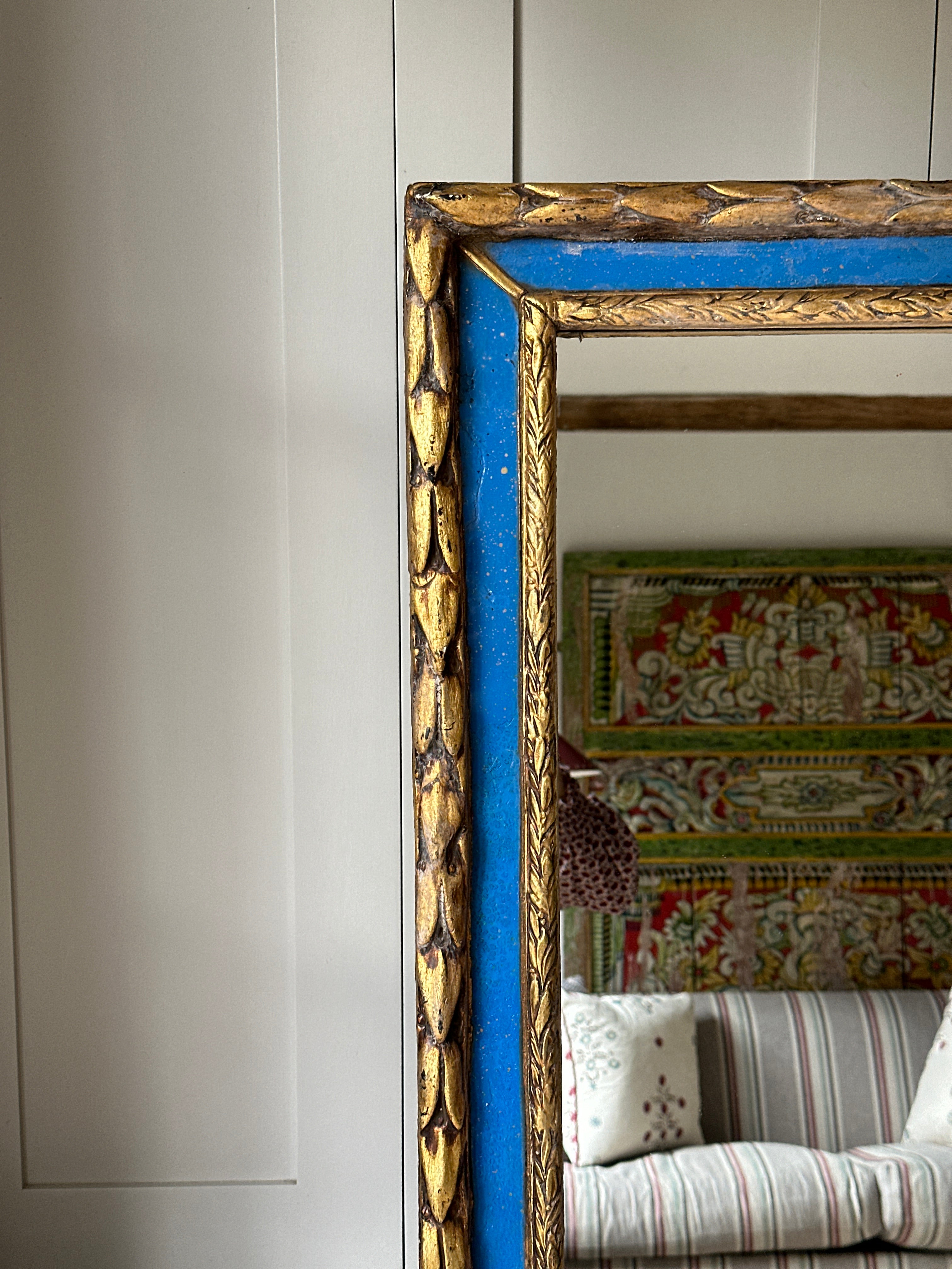 Late 18th/Early 19th Italian Gilt and Blue Glass Framed Mirror