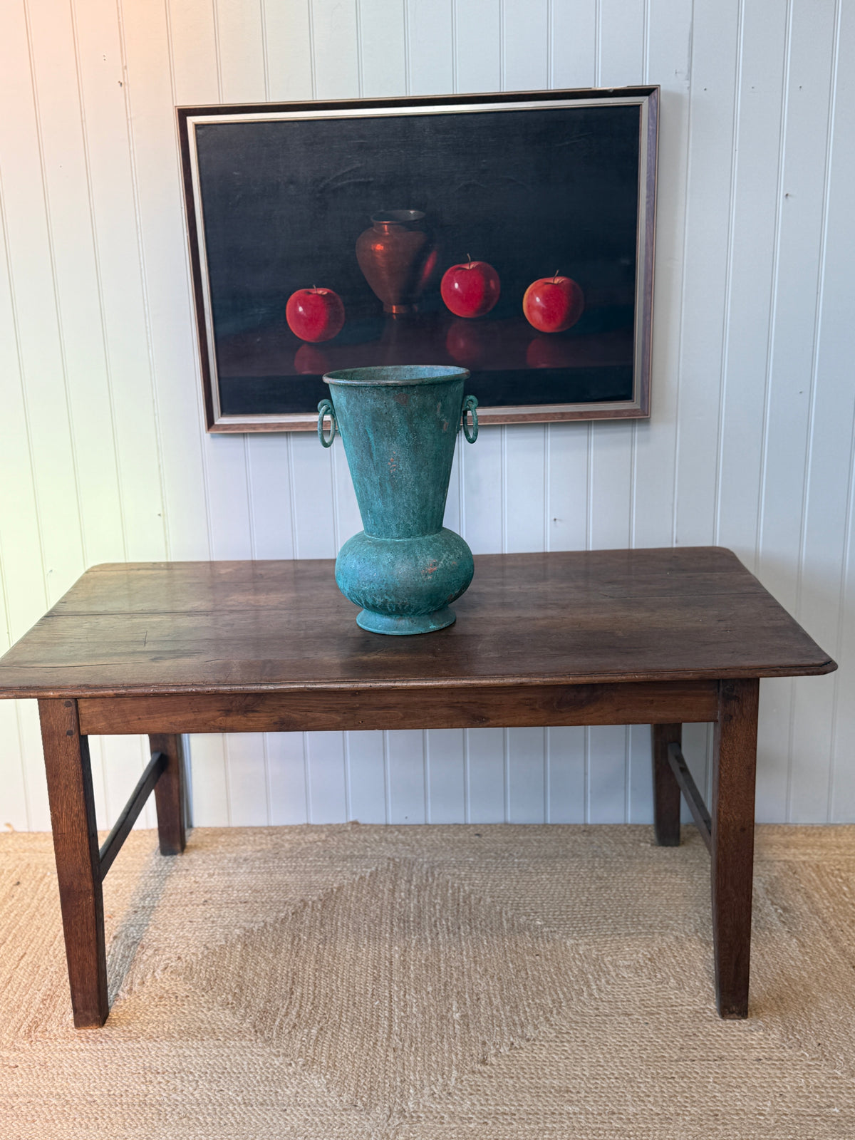 Small French Oak Farmhouse Dining Table with Small Drawer