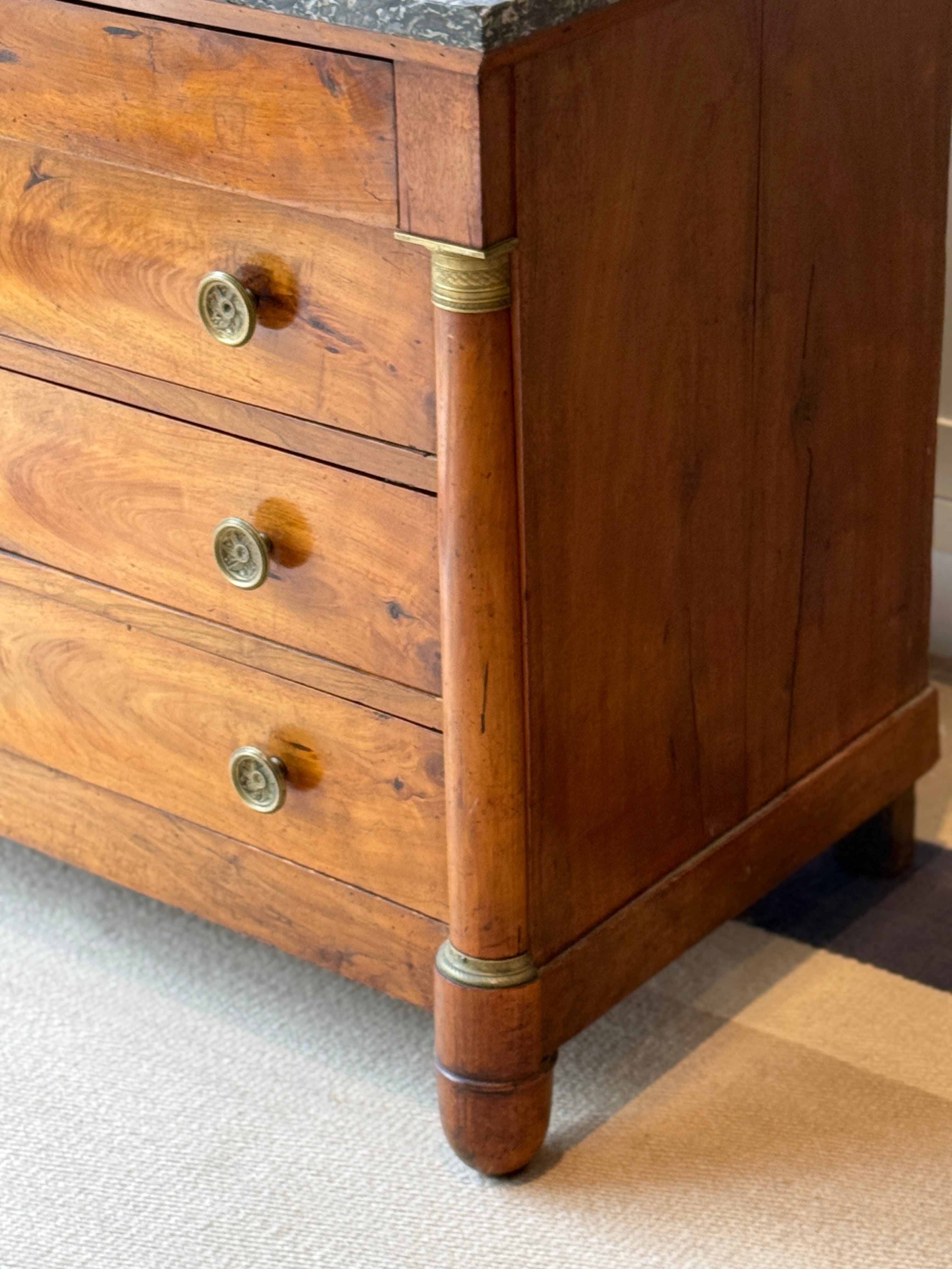French Walnut Commode with Grey Marble Top