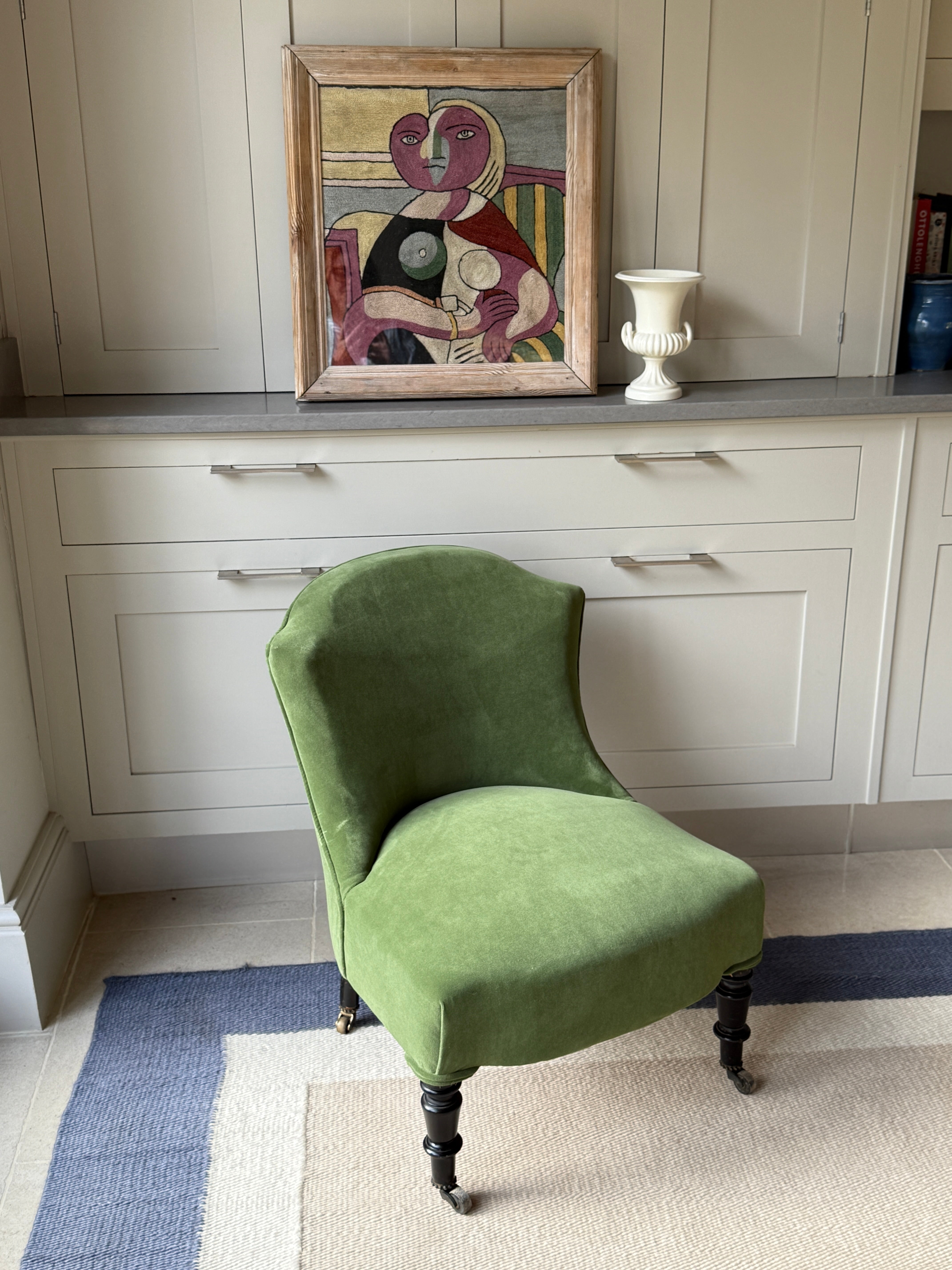 19th Century Slipper Chair in Pale Green Velver