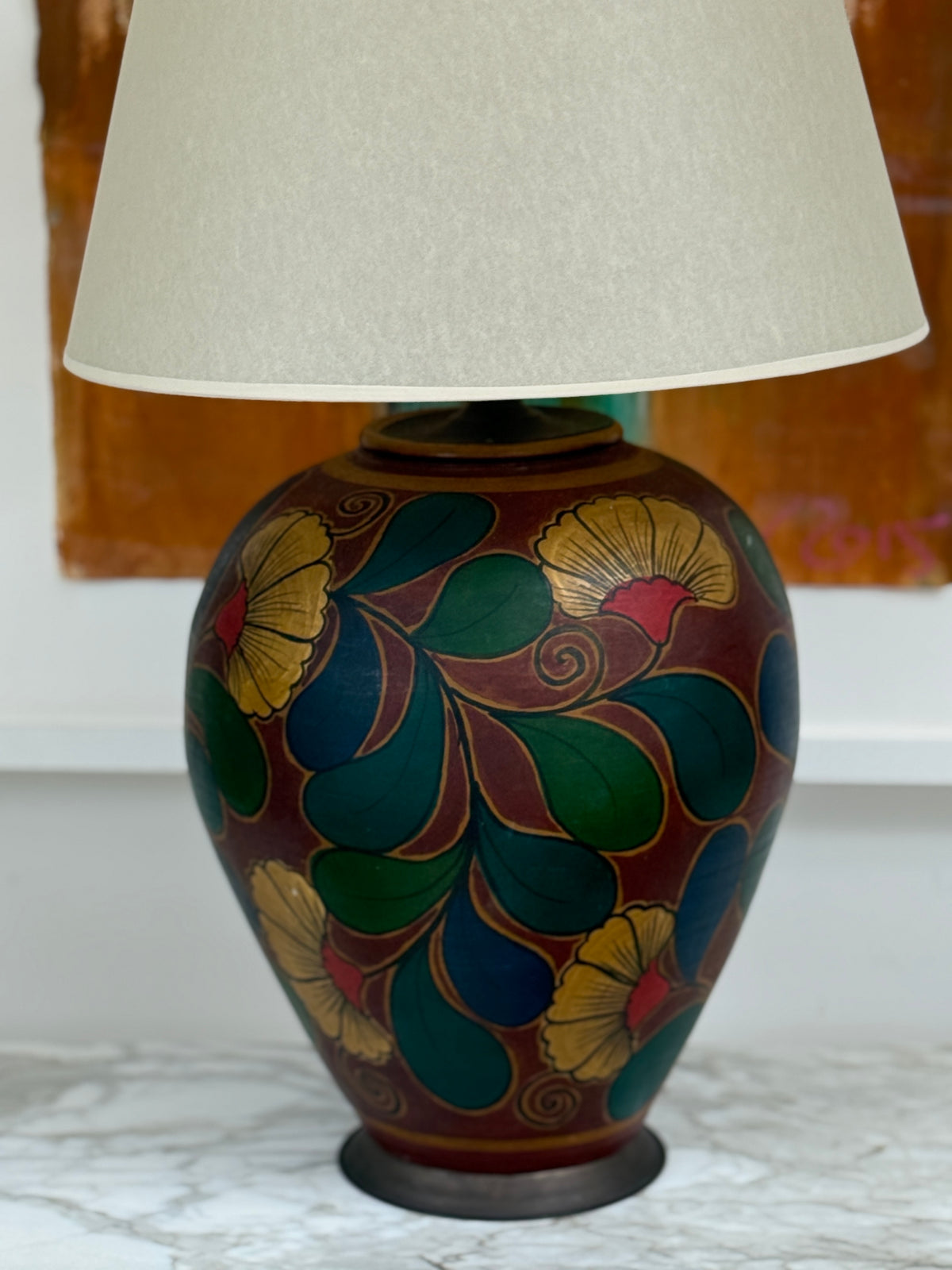 Large Hand Painted Metal Table Lamp