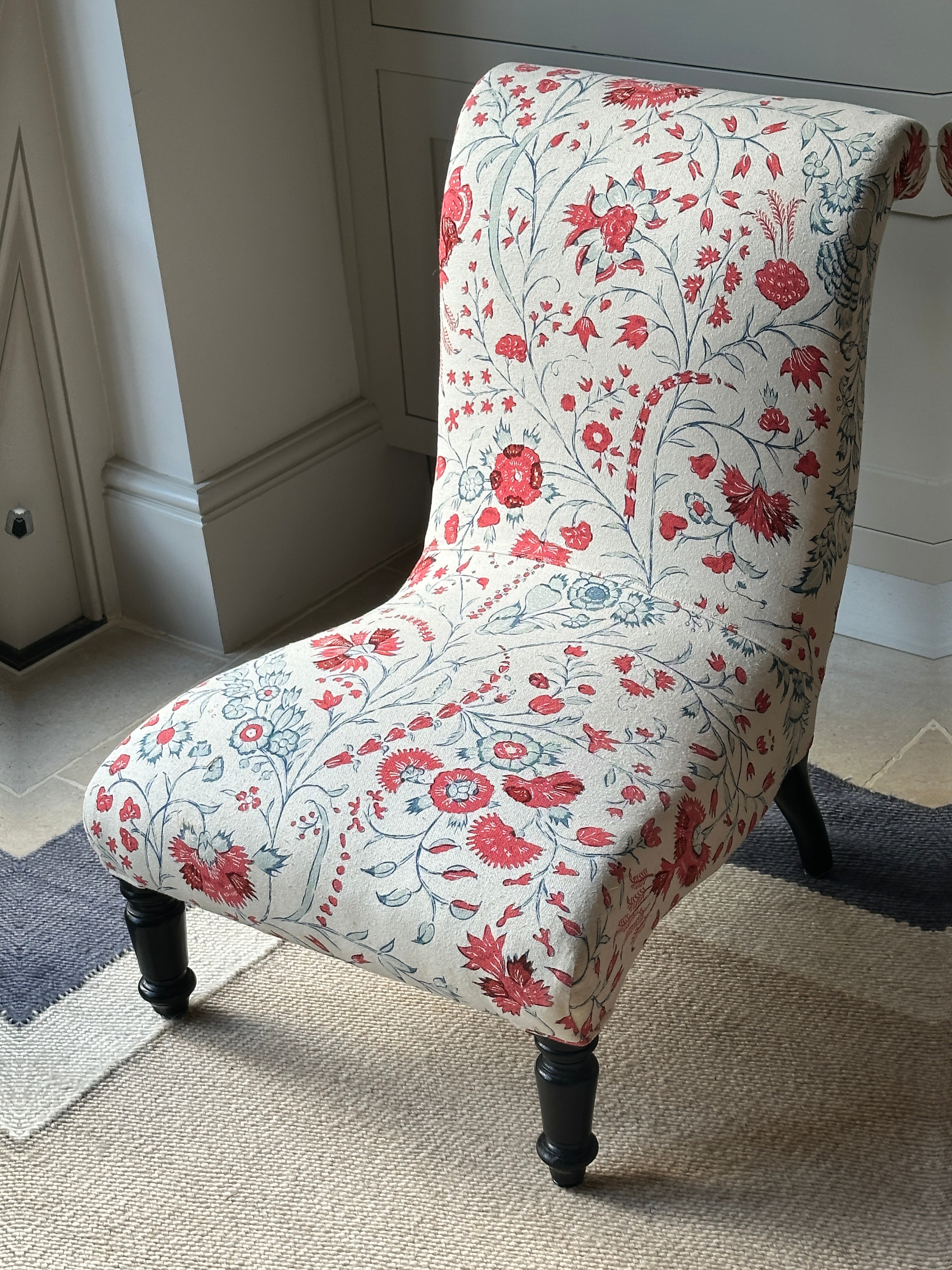 French Scroll back slipper chair in Soane Dianthus Chintz