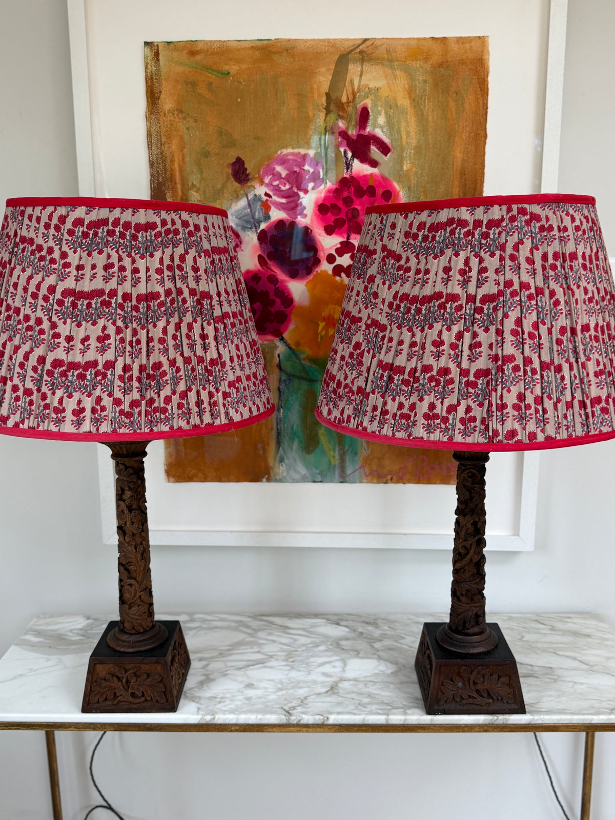Pair of 19th Century Anglo-Indian Carved Hardwood Table Lamps