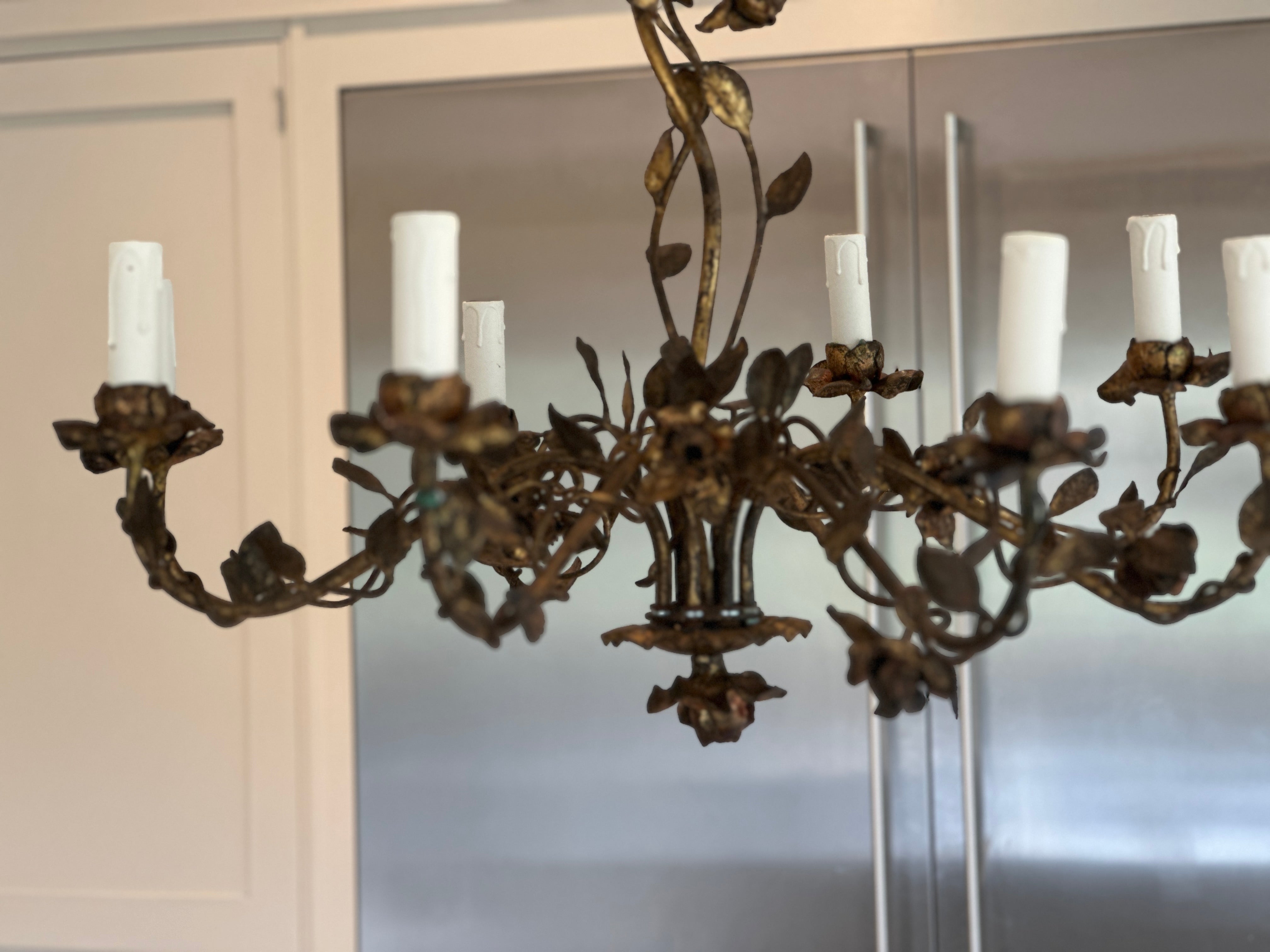 Beautiful Large French Toleware Chandelier with faded gilt