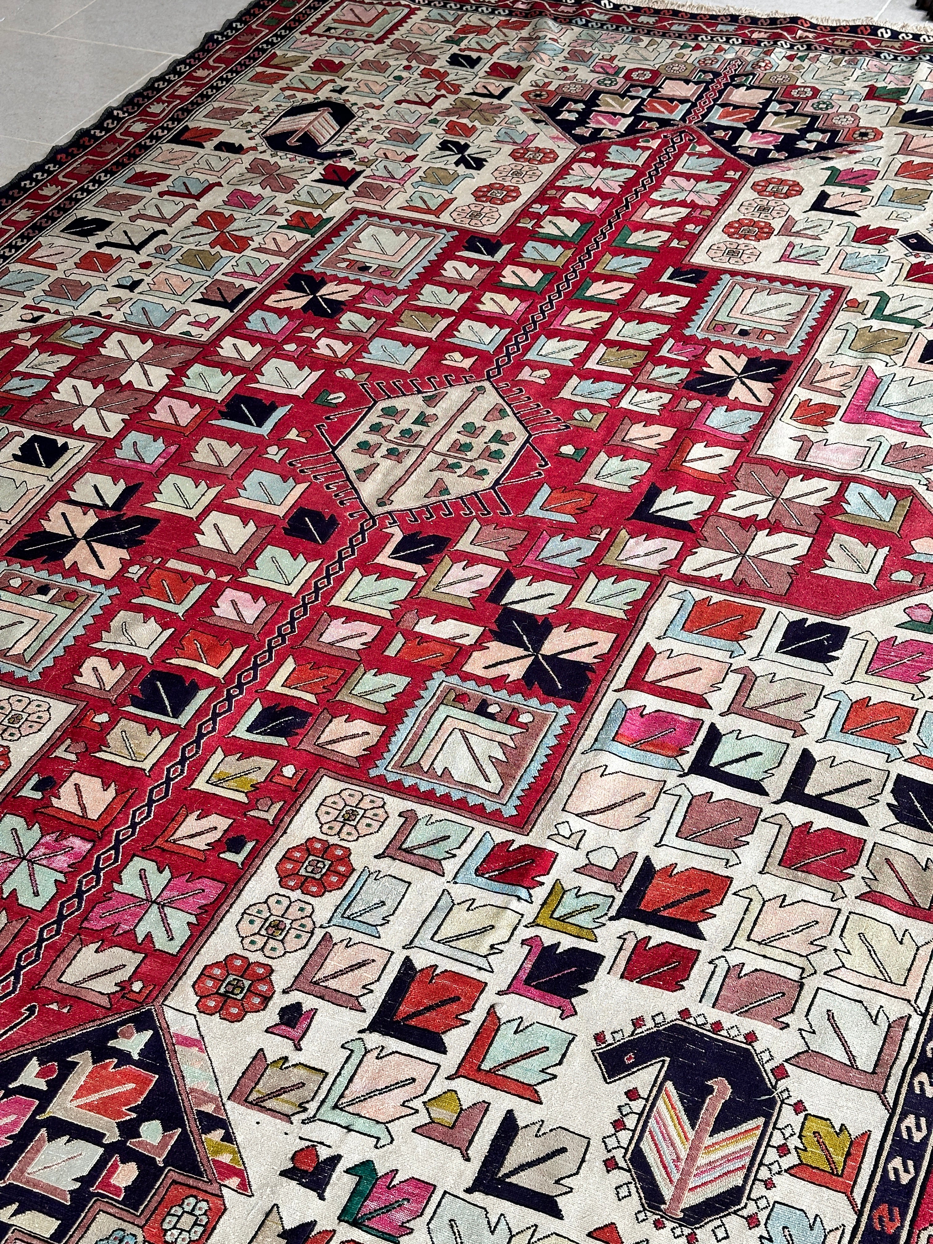 Vibrant Turkish Silk Kilim circa 1940