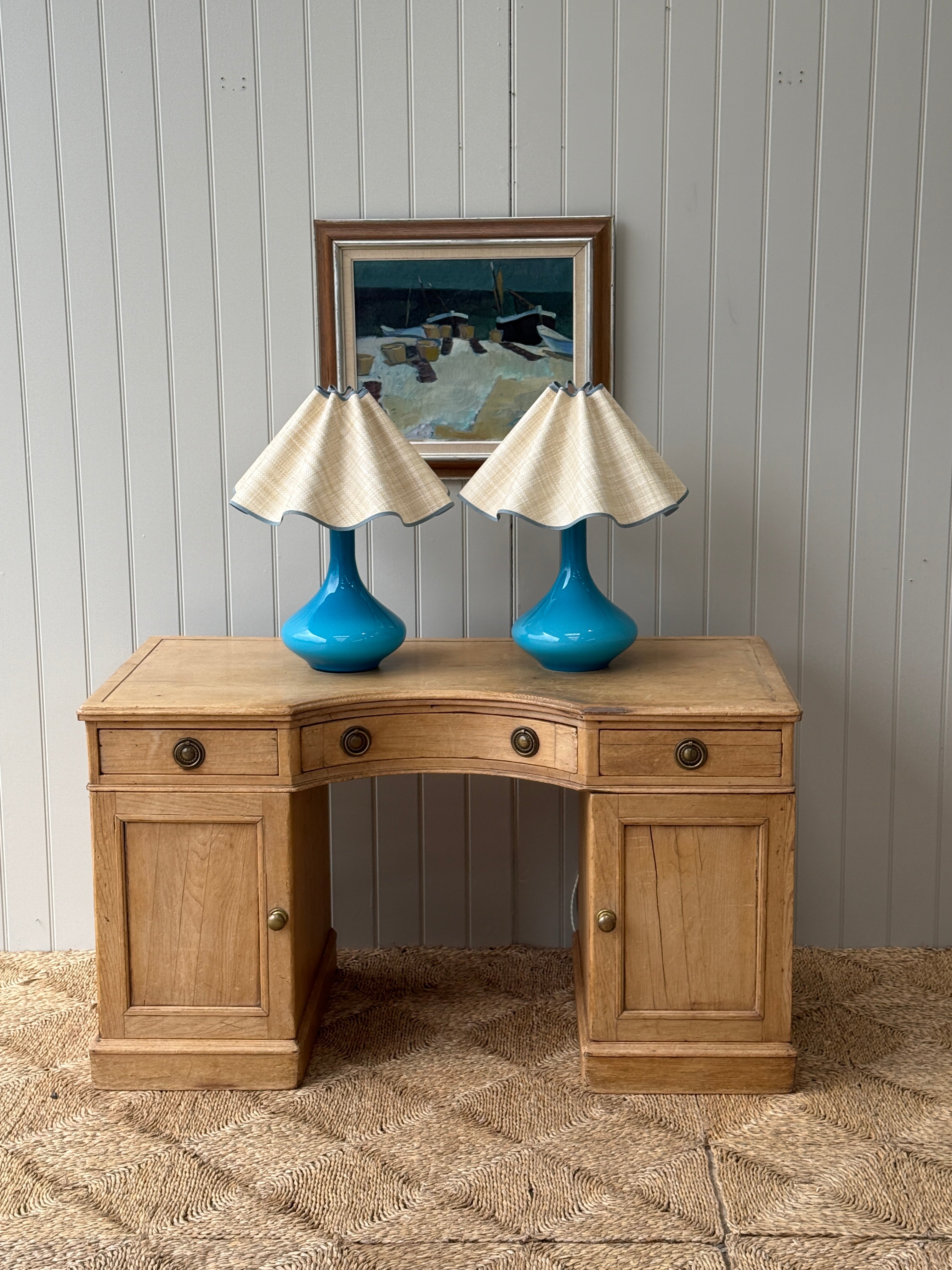 Pair of Large Turquoise Holmegaard lamps by Jacob E Bang