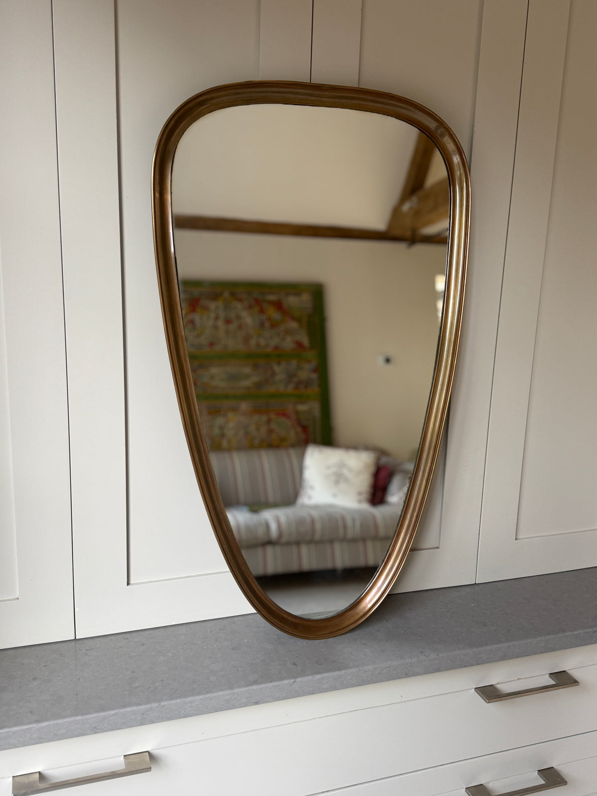 Brass Shield Mirror. Italy 1950s. 80 x 47cm
