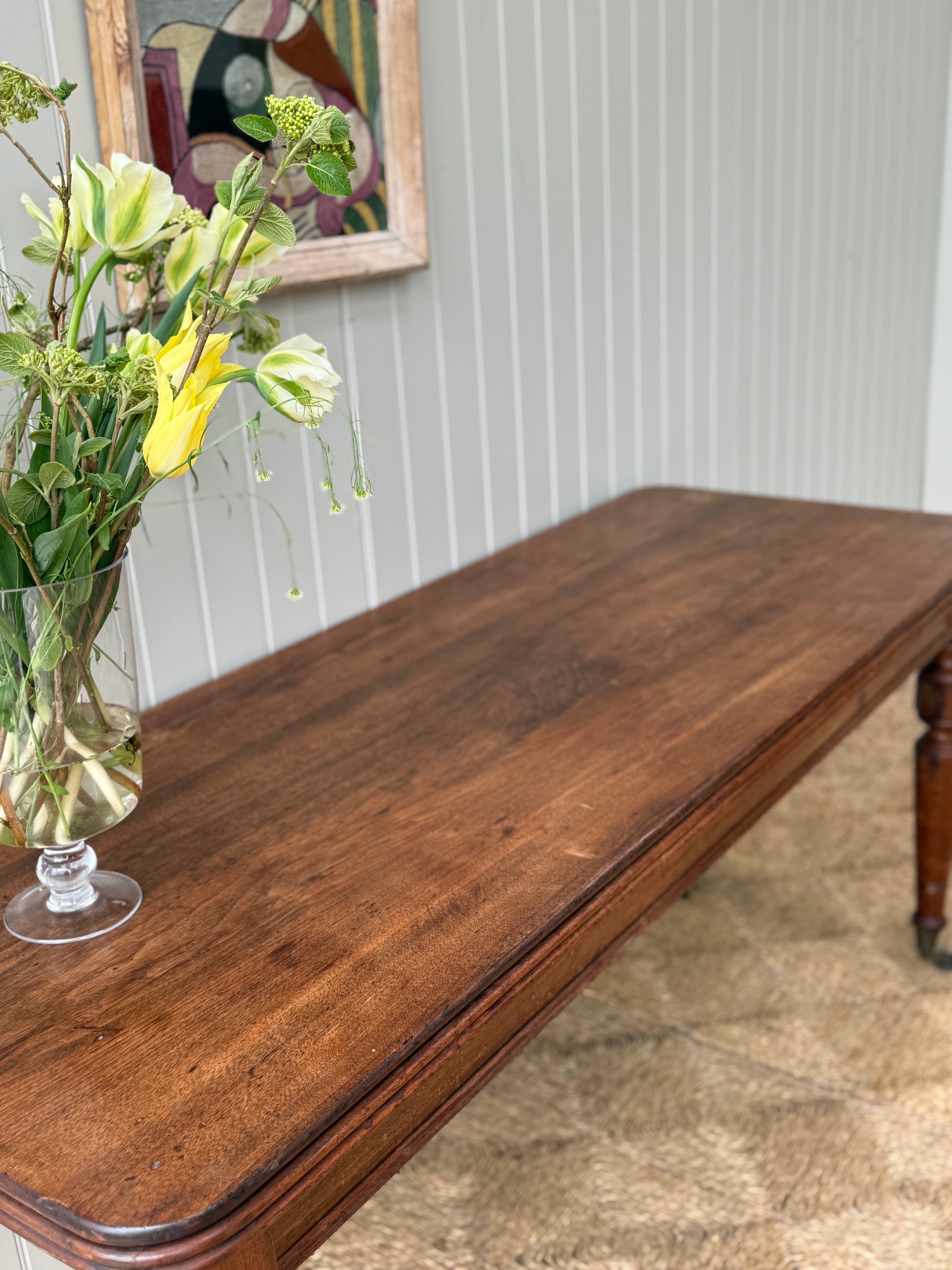 Large Early 20th English Oak Console or Display Table on castors