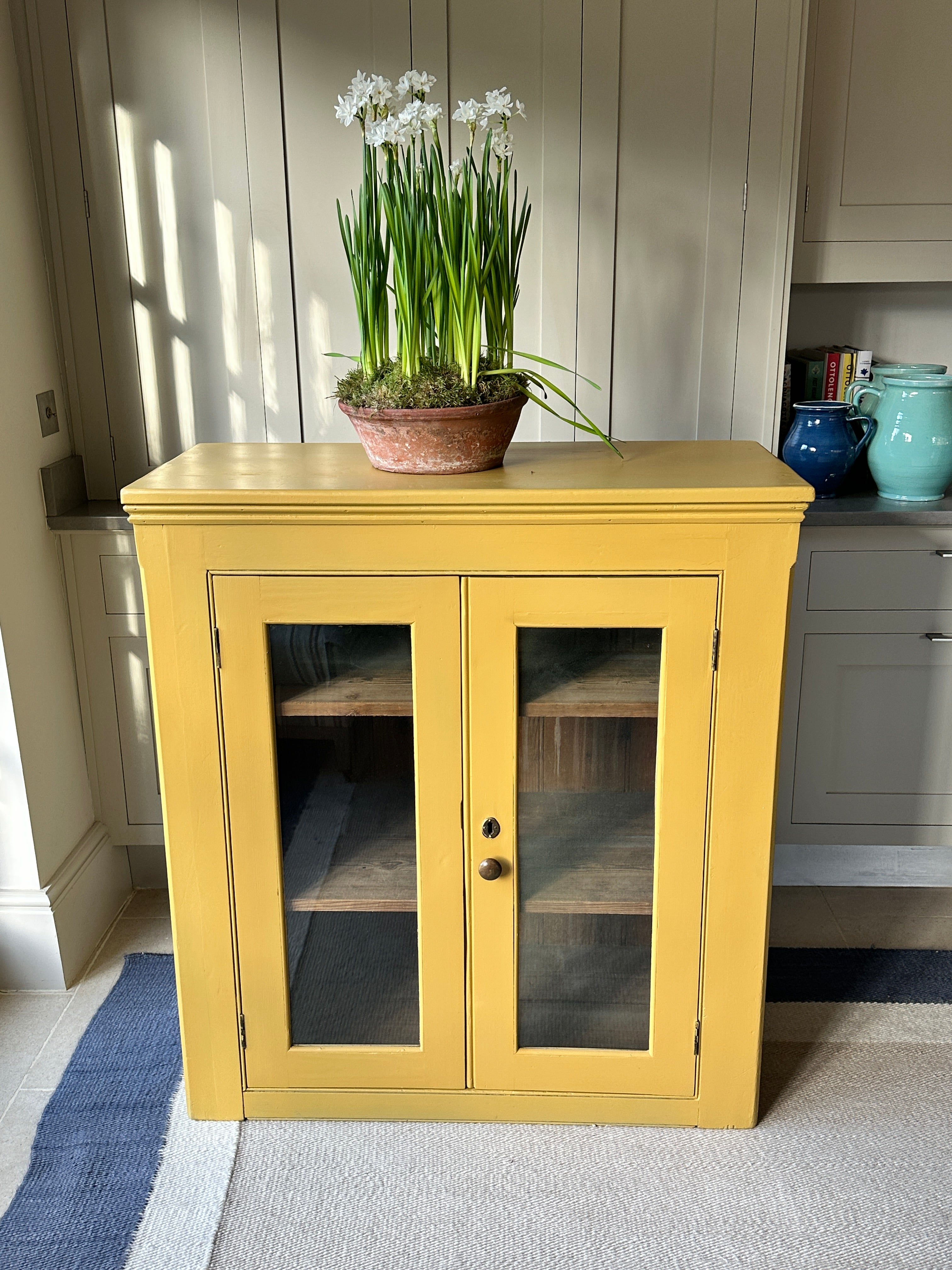 Antique Pine Glazed Cupboard in FB India Yellow