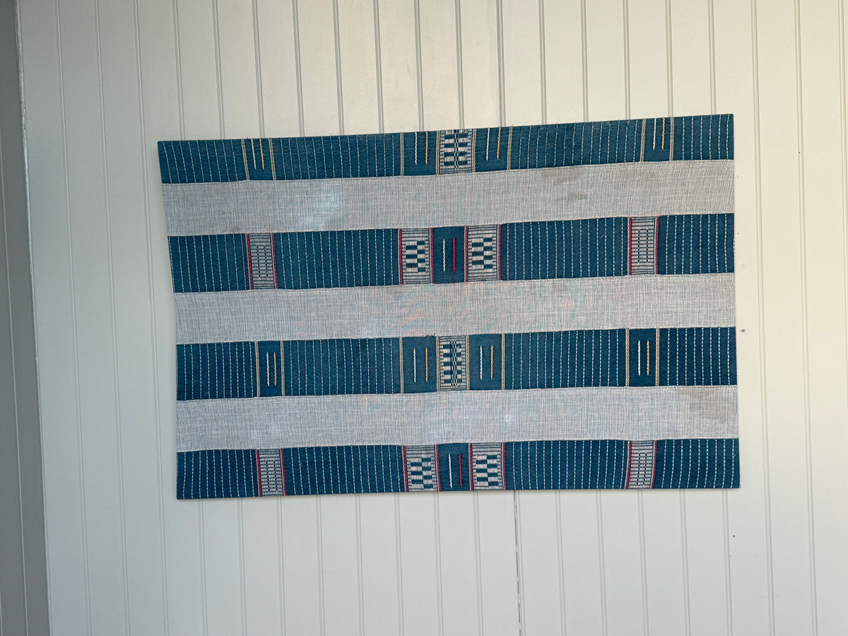 Large Framed Blue Striped Senufo Cloth