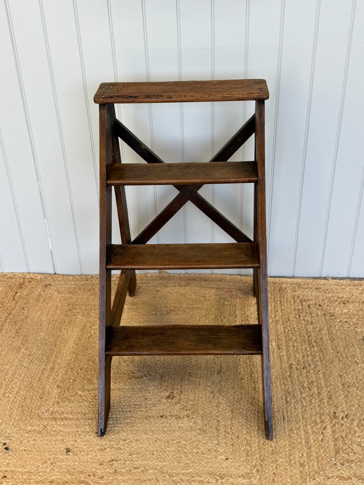 Antique Oak Library Step Ladder