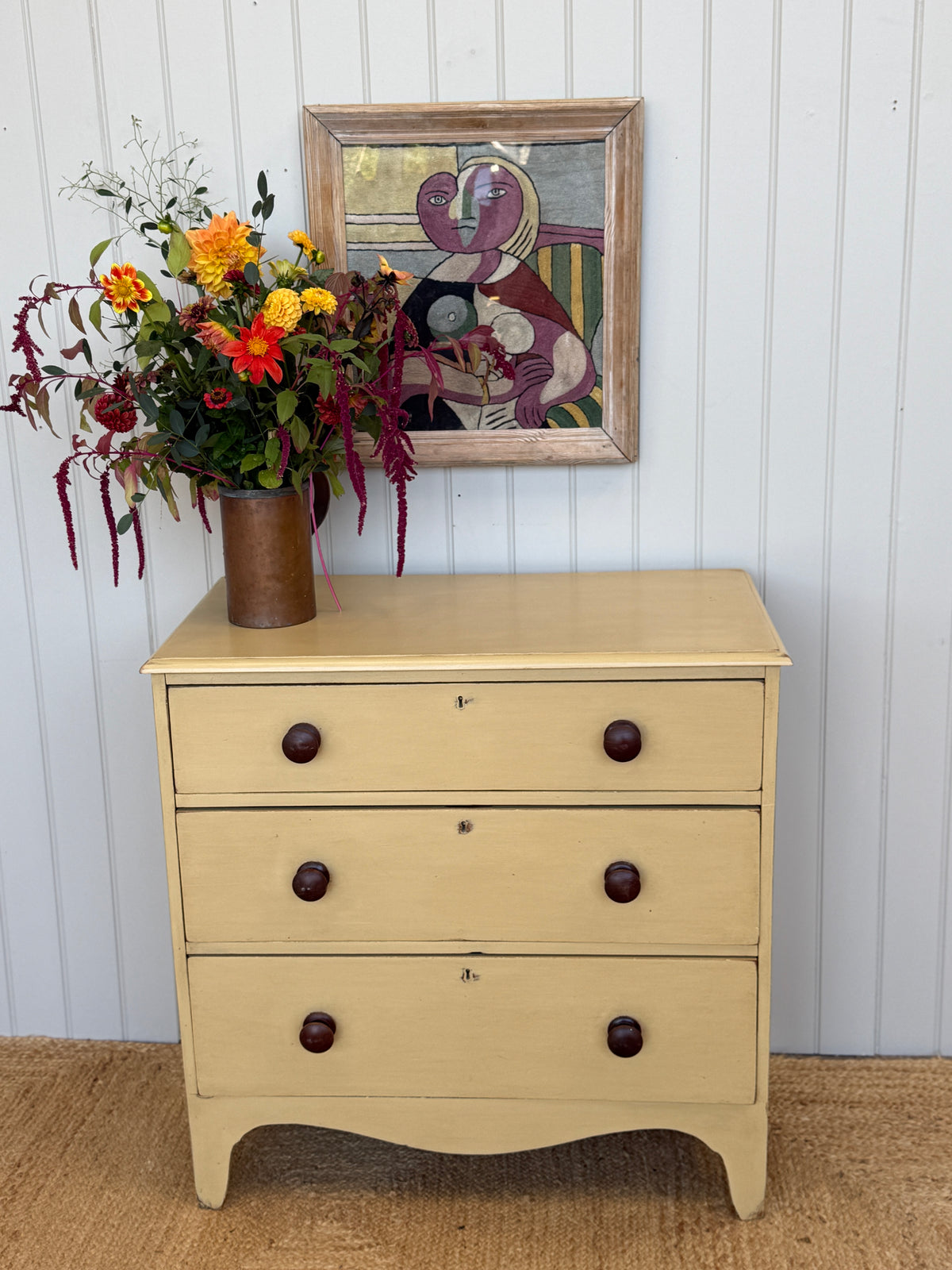 Early 19th Century Painted Pine Chest of Three Long Drawers