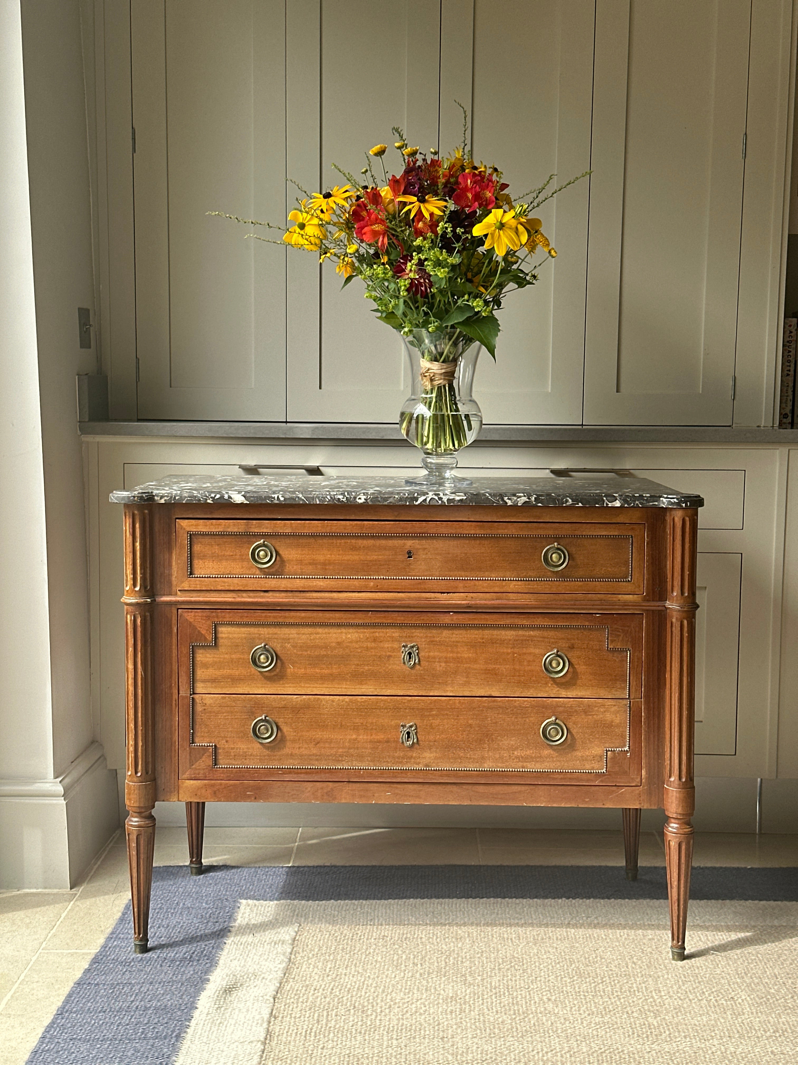 Elegant French Commode with Dappled Grey Marble Top