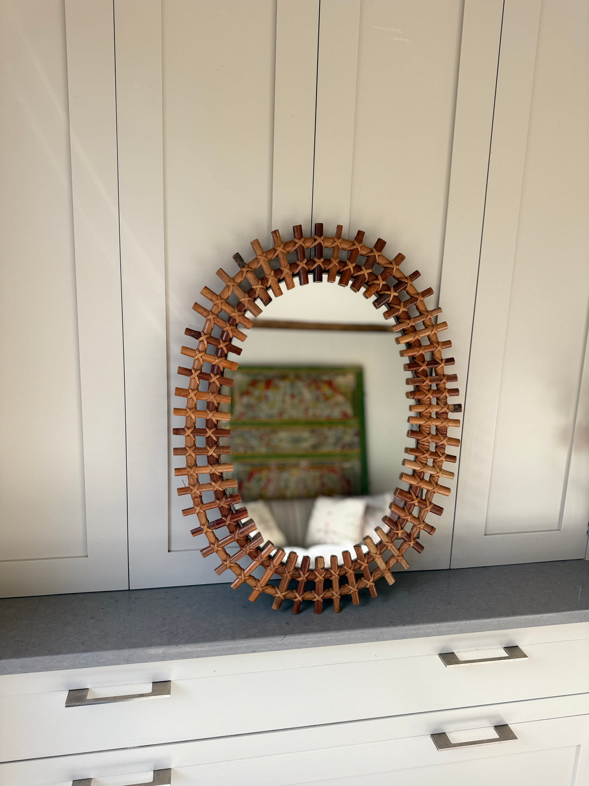 Large Italian Oval Rattan Mirror (73 by 56)