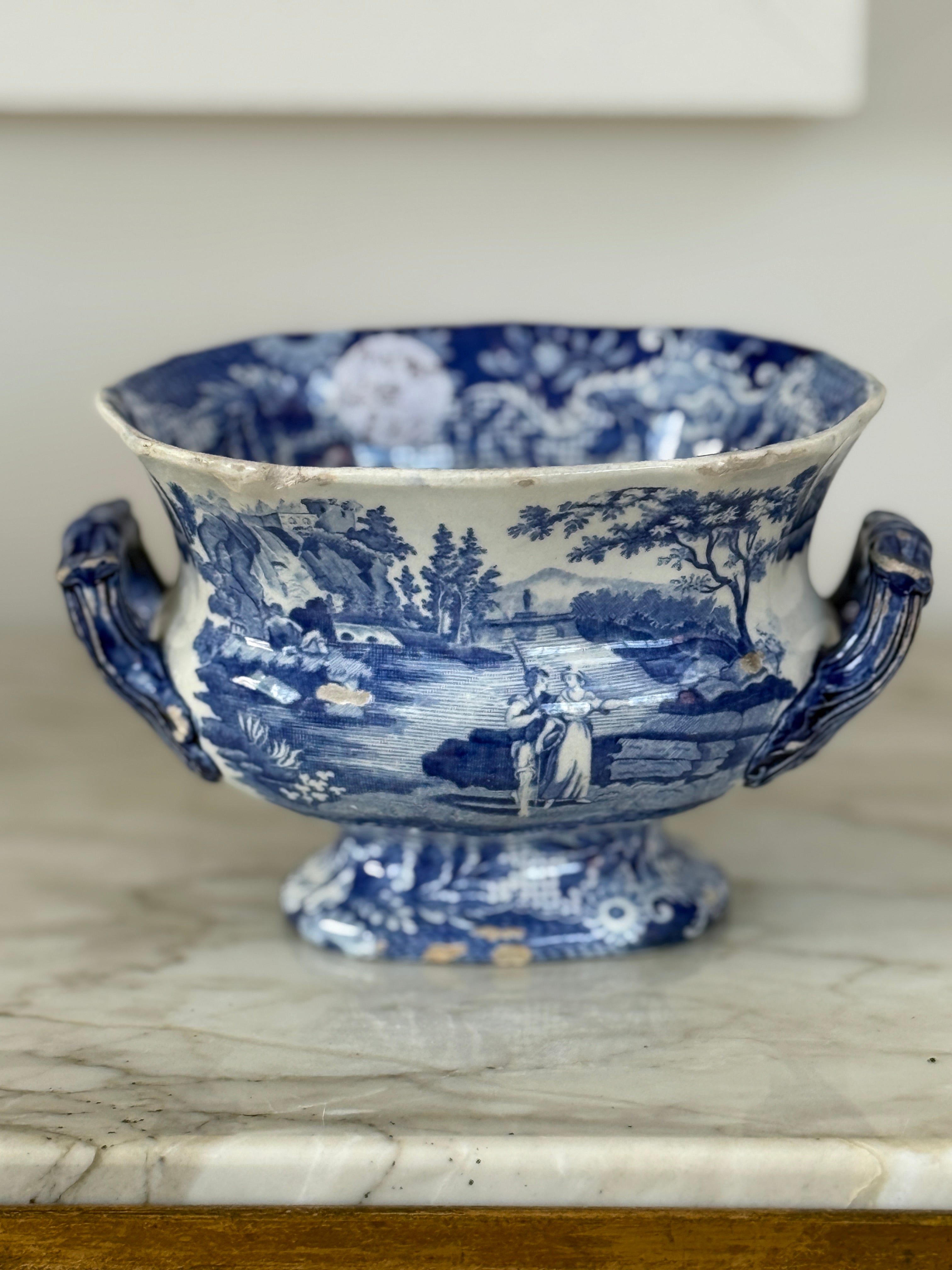 Small Blue and White Footed Tureen