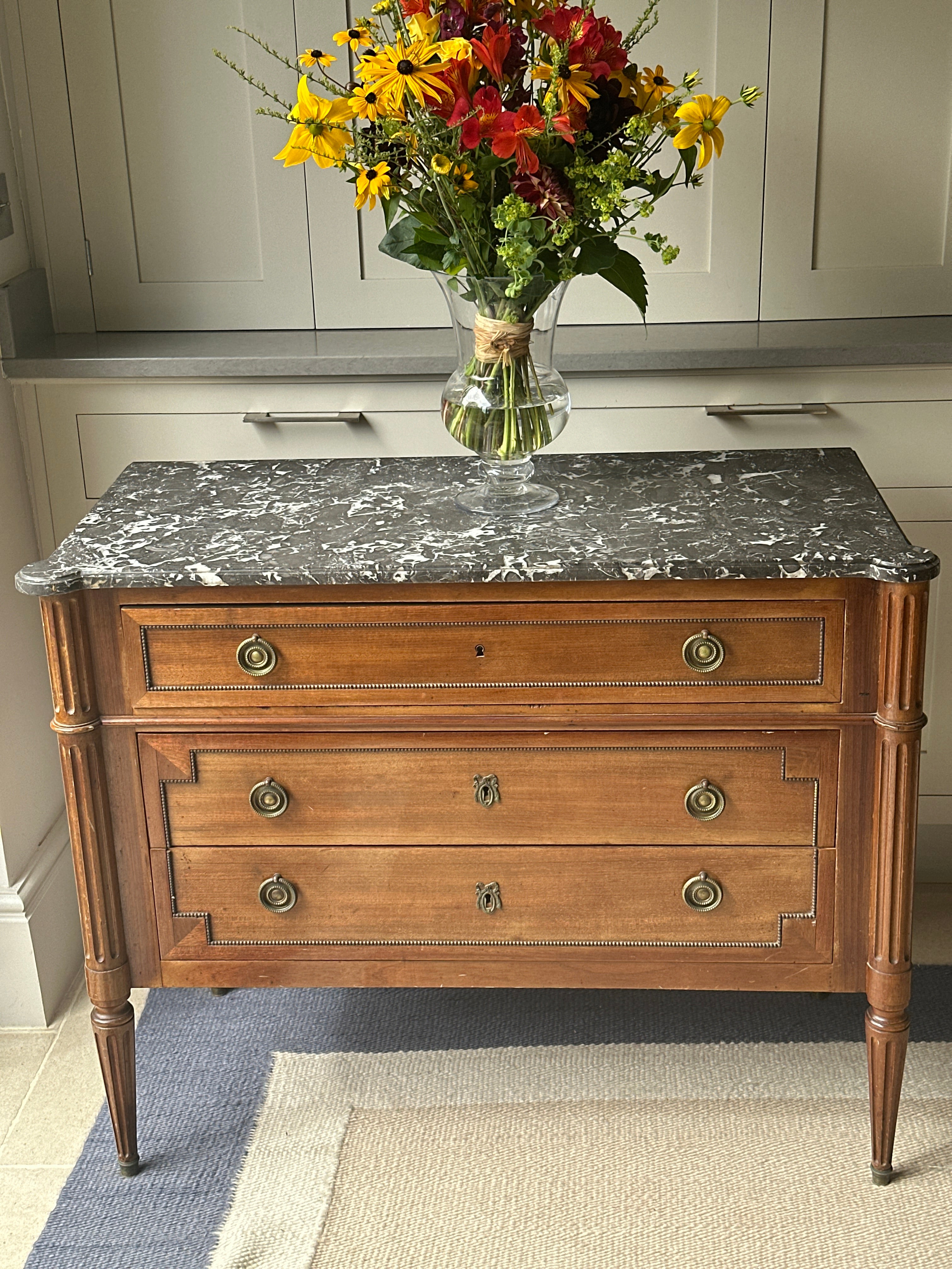 Elegant French Commode with Dappled Grey Marble Top