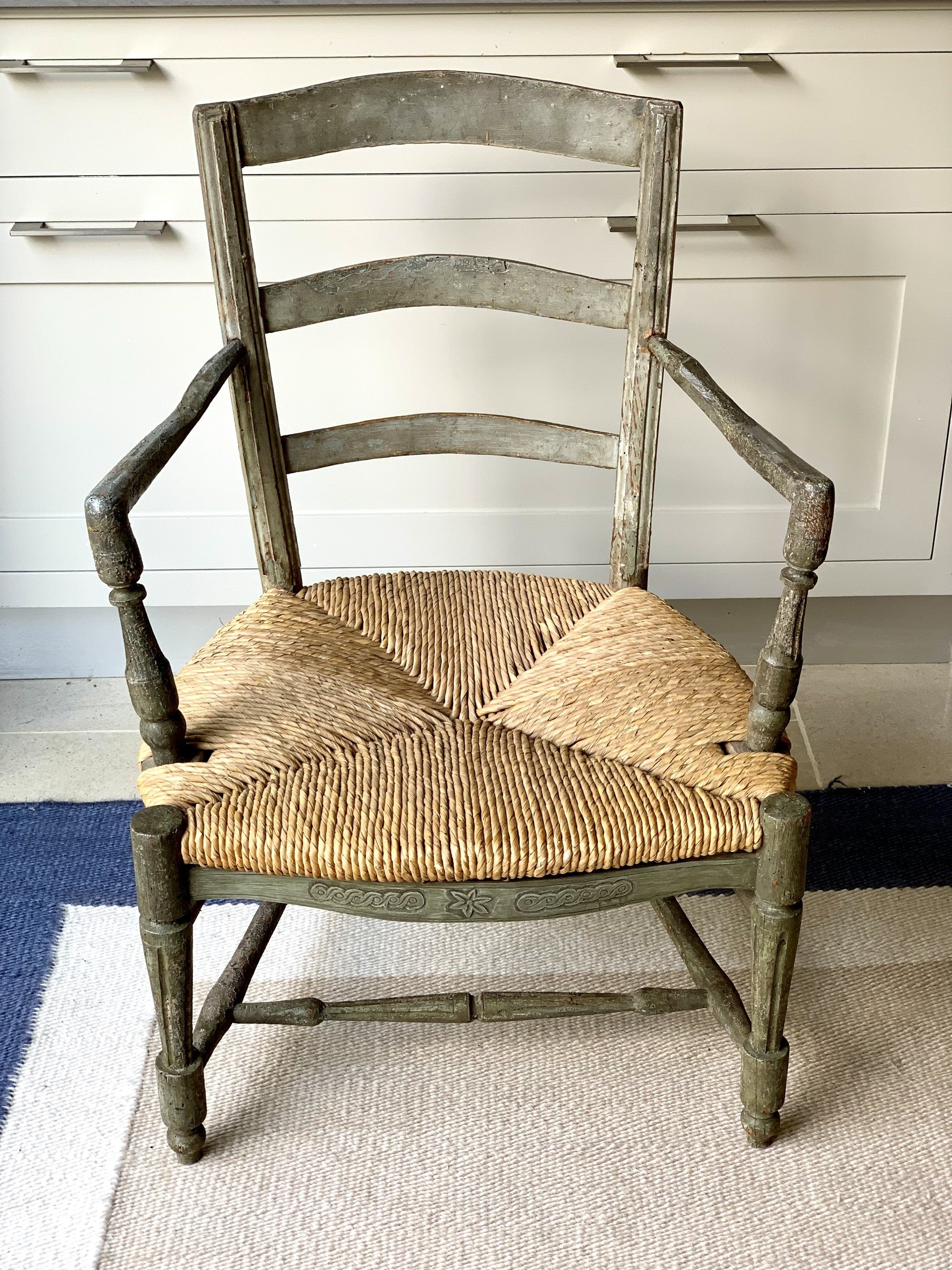 French Painted Ladder Back Chair with Rush Seat