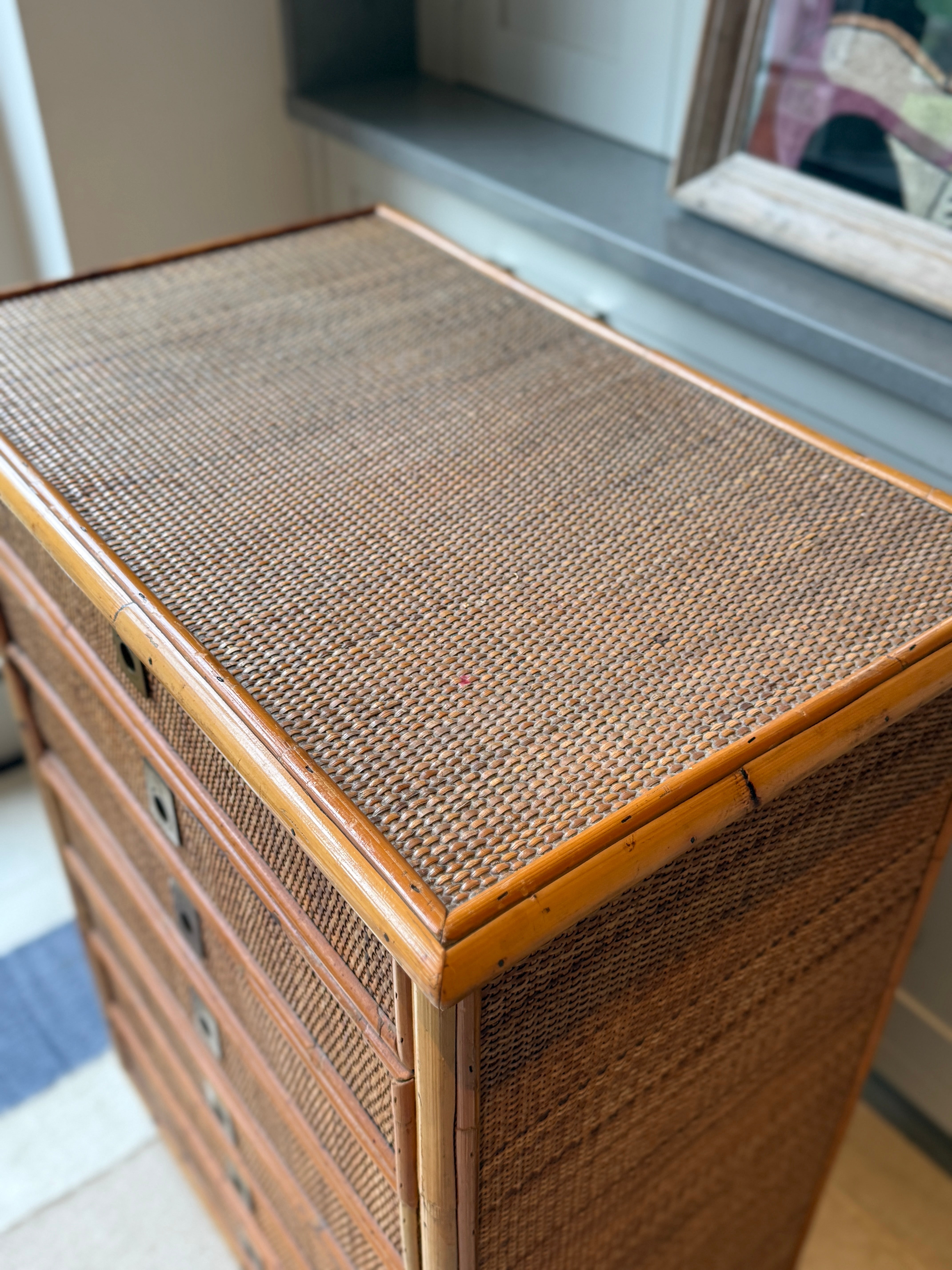 1960s Italian Dal Vera Rattan Chest of Drawers
