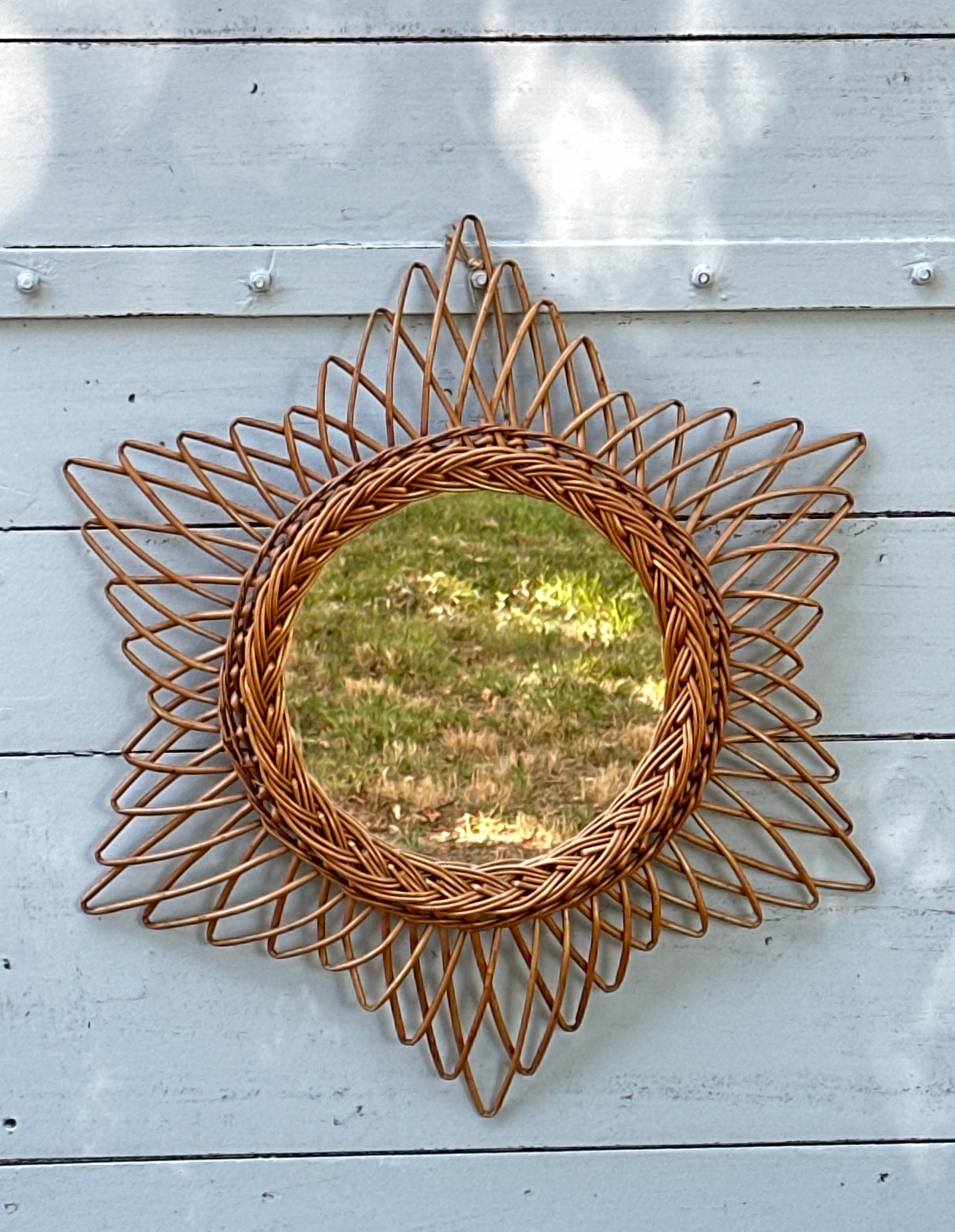 Vintage French Cane Starburst Mirror