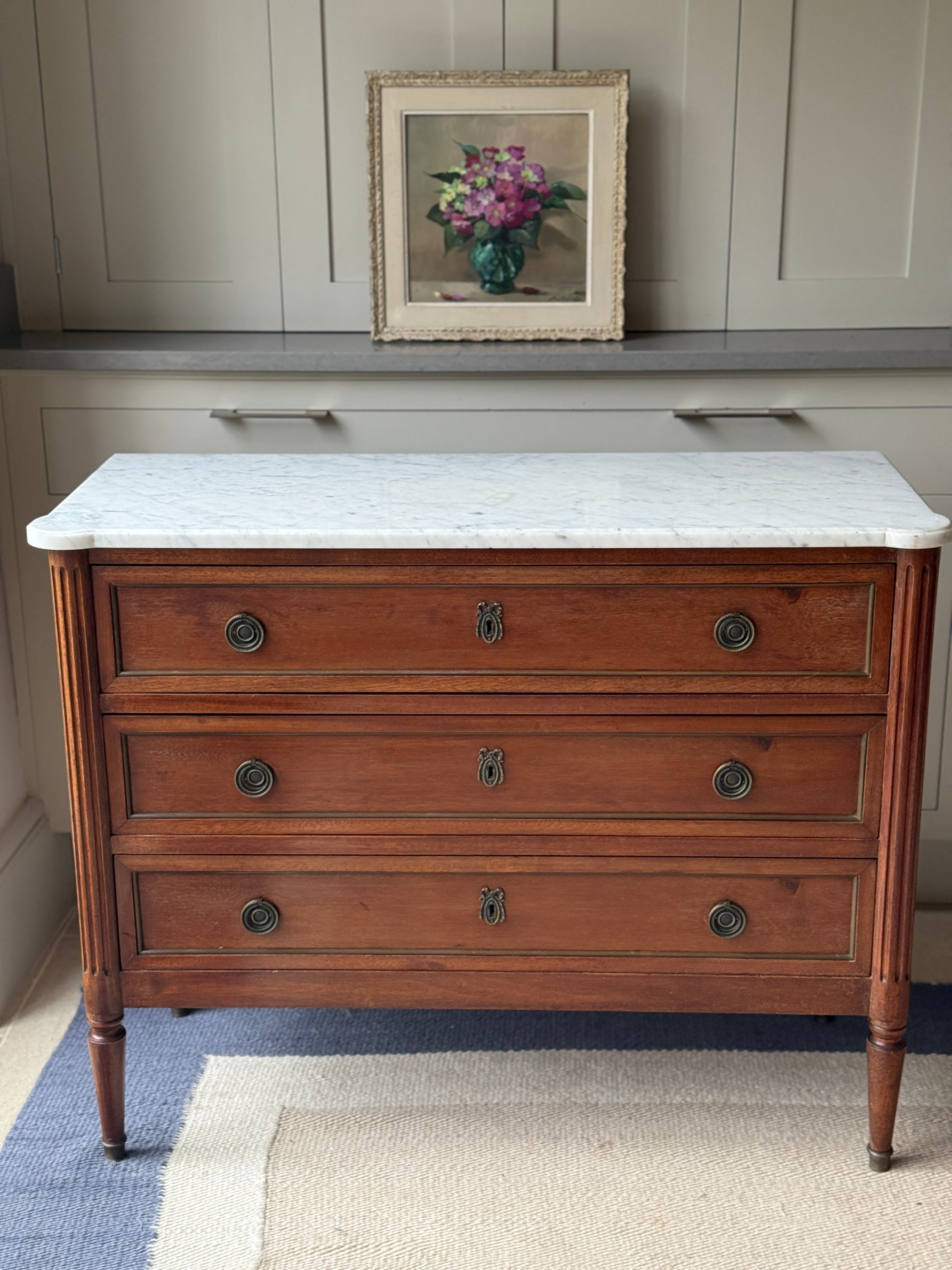 Small French Commode with White Marble Top