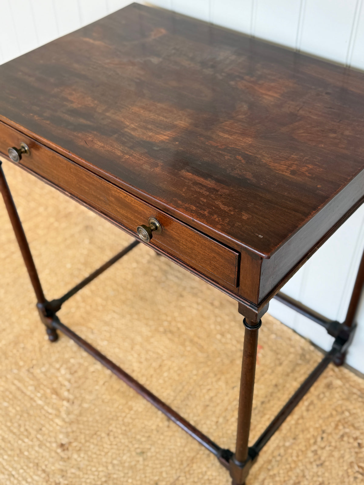 Georgian Mahogany Side Table with Drawer and Stretcher Base