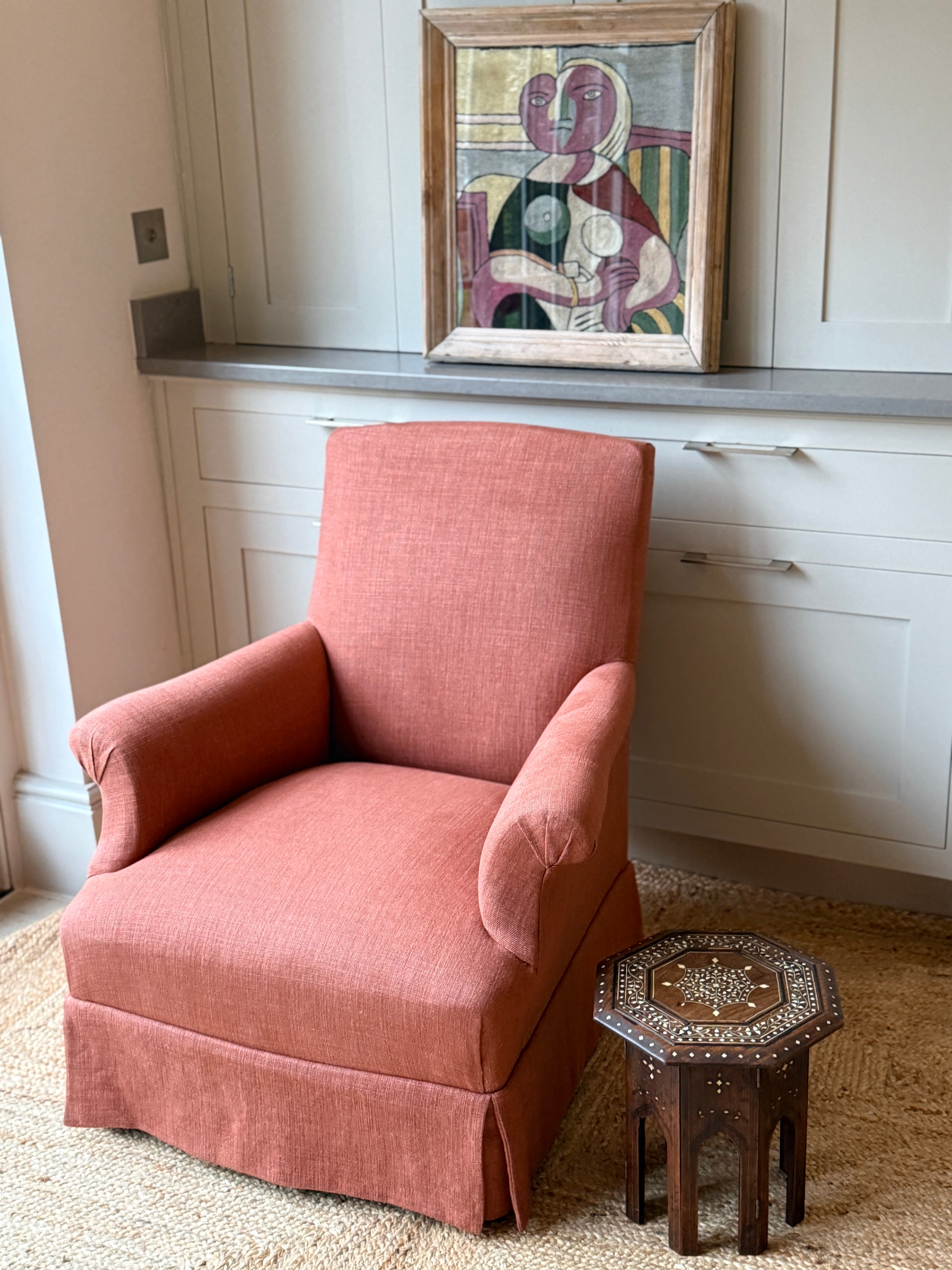 C19th French Armchair in a Rust linen