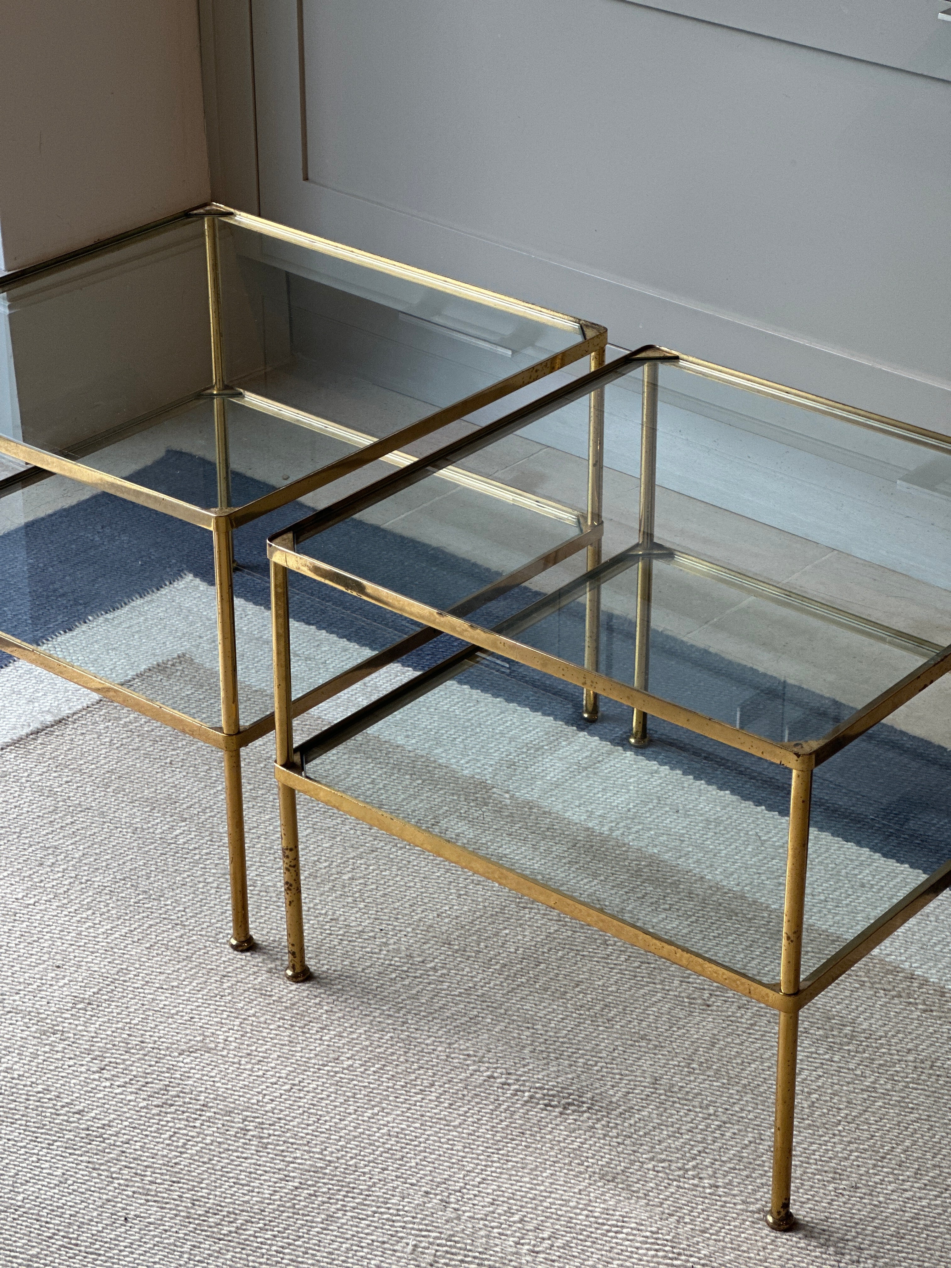 Amazing Pair of Italian Glass and Brass Side Table circa 1950