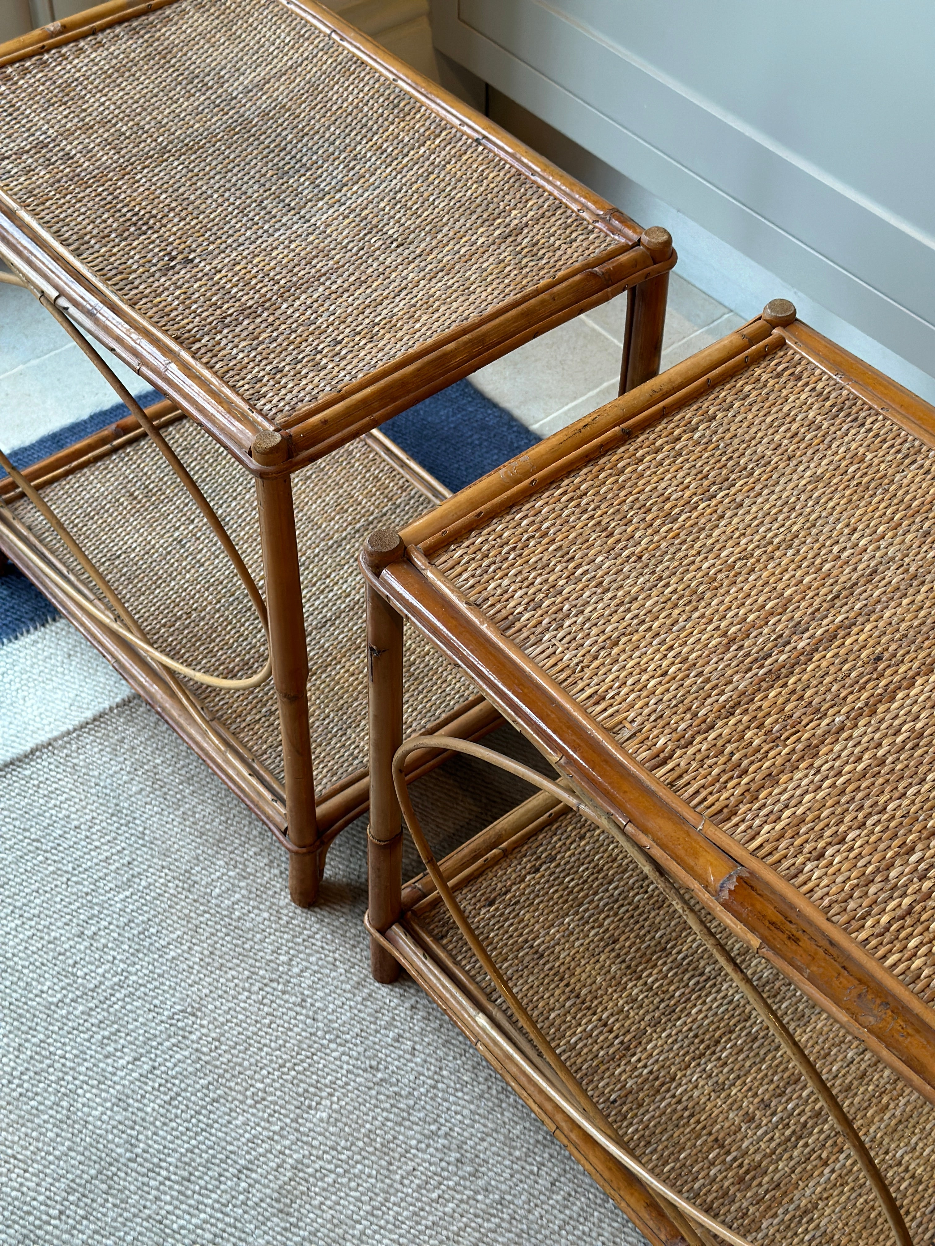 Attractive Pair of Vintage Cane Low Tables