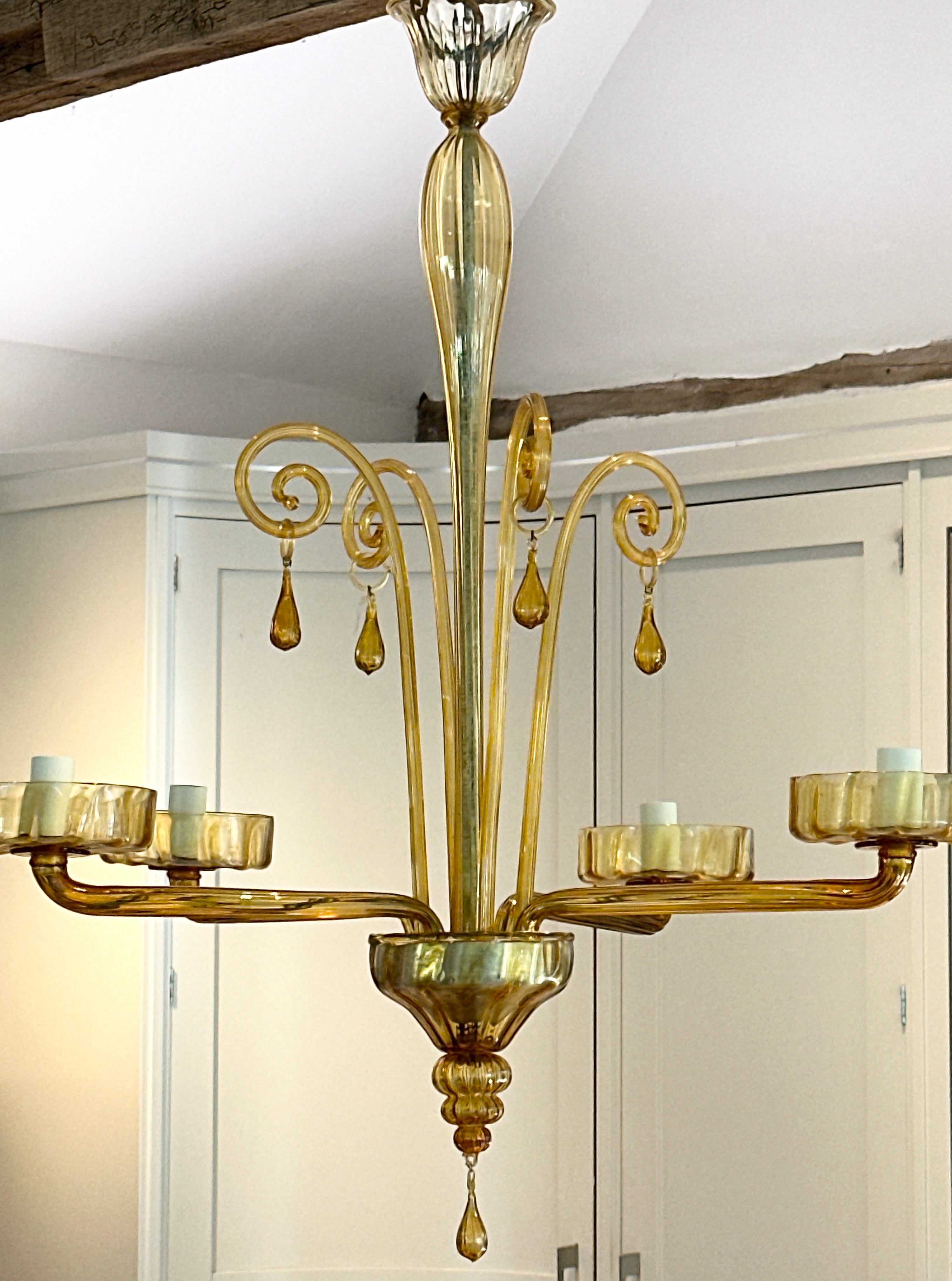 1920s Amber Murano Chandelier by Venini