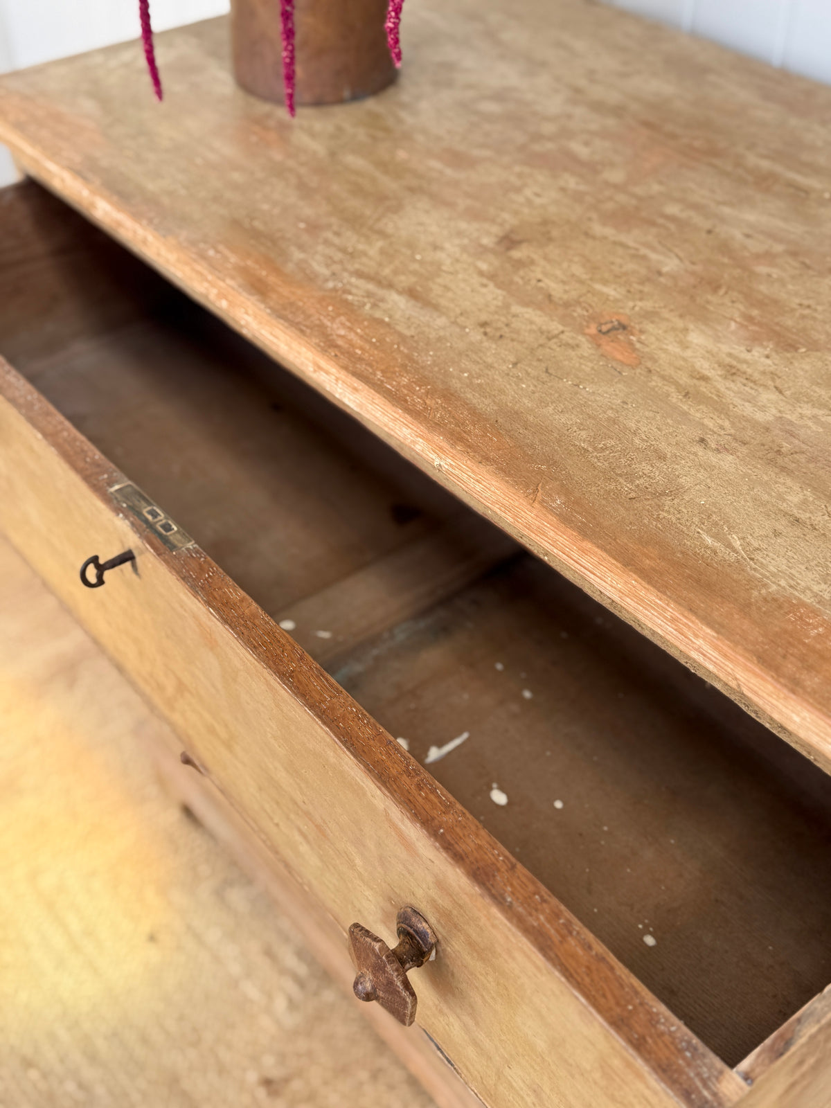 19th Century English Pine Chest in Faded Ochre Finish
