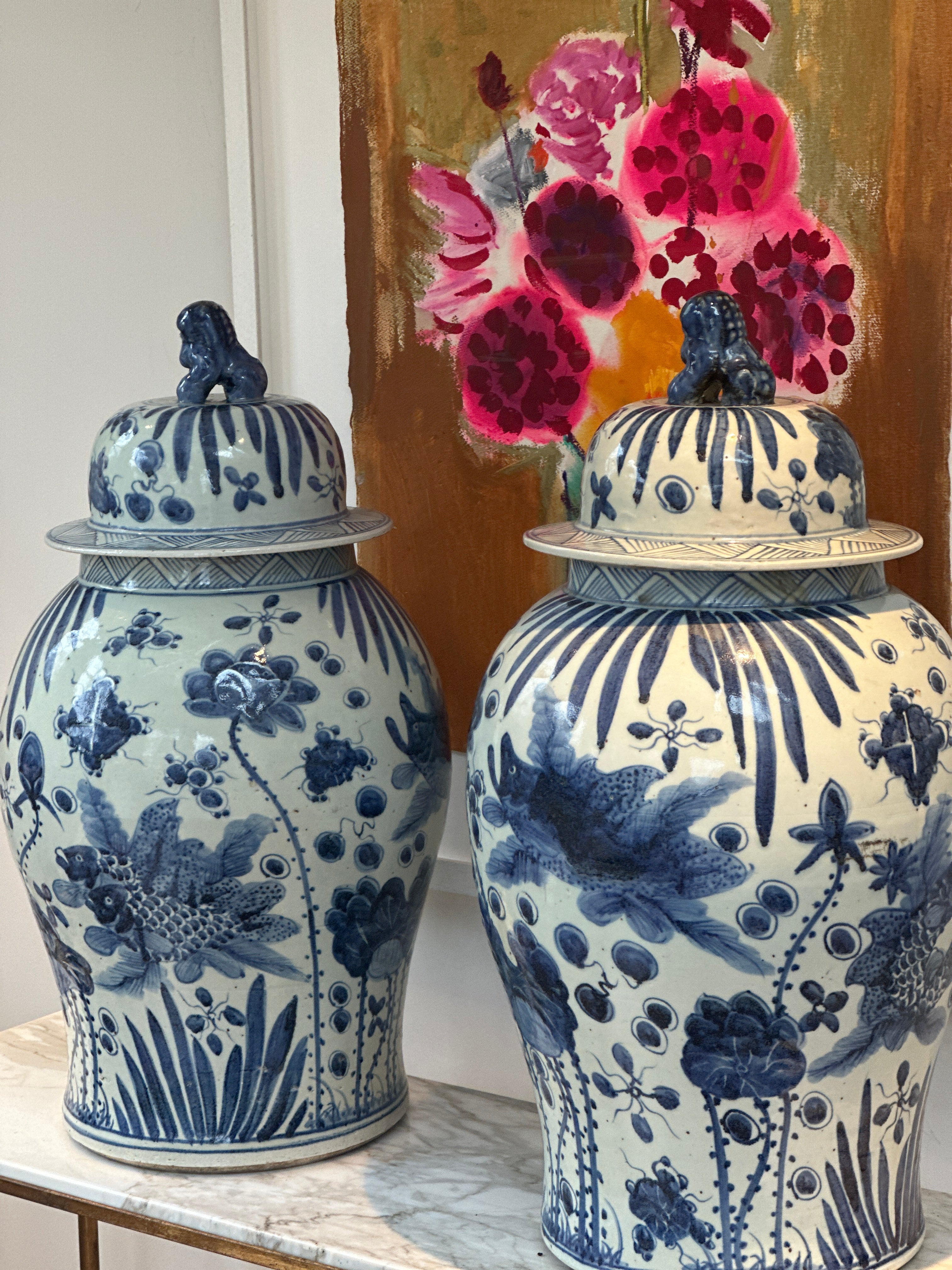 Extra Large Blue and White Chinese Ginger Jars