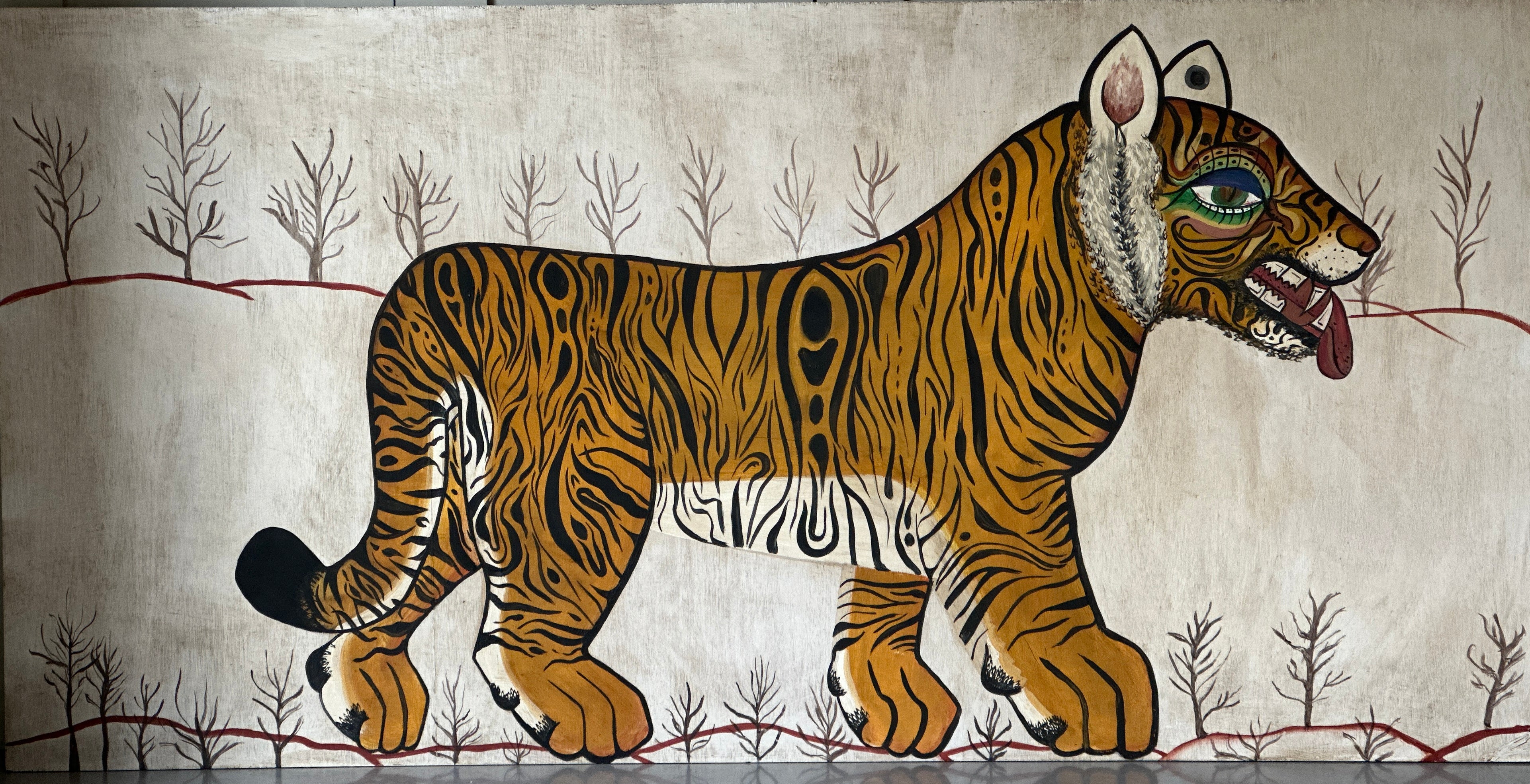 Large Indian Tiger - Oil on board (modern)