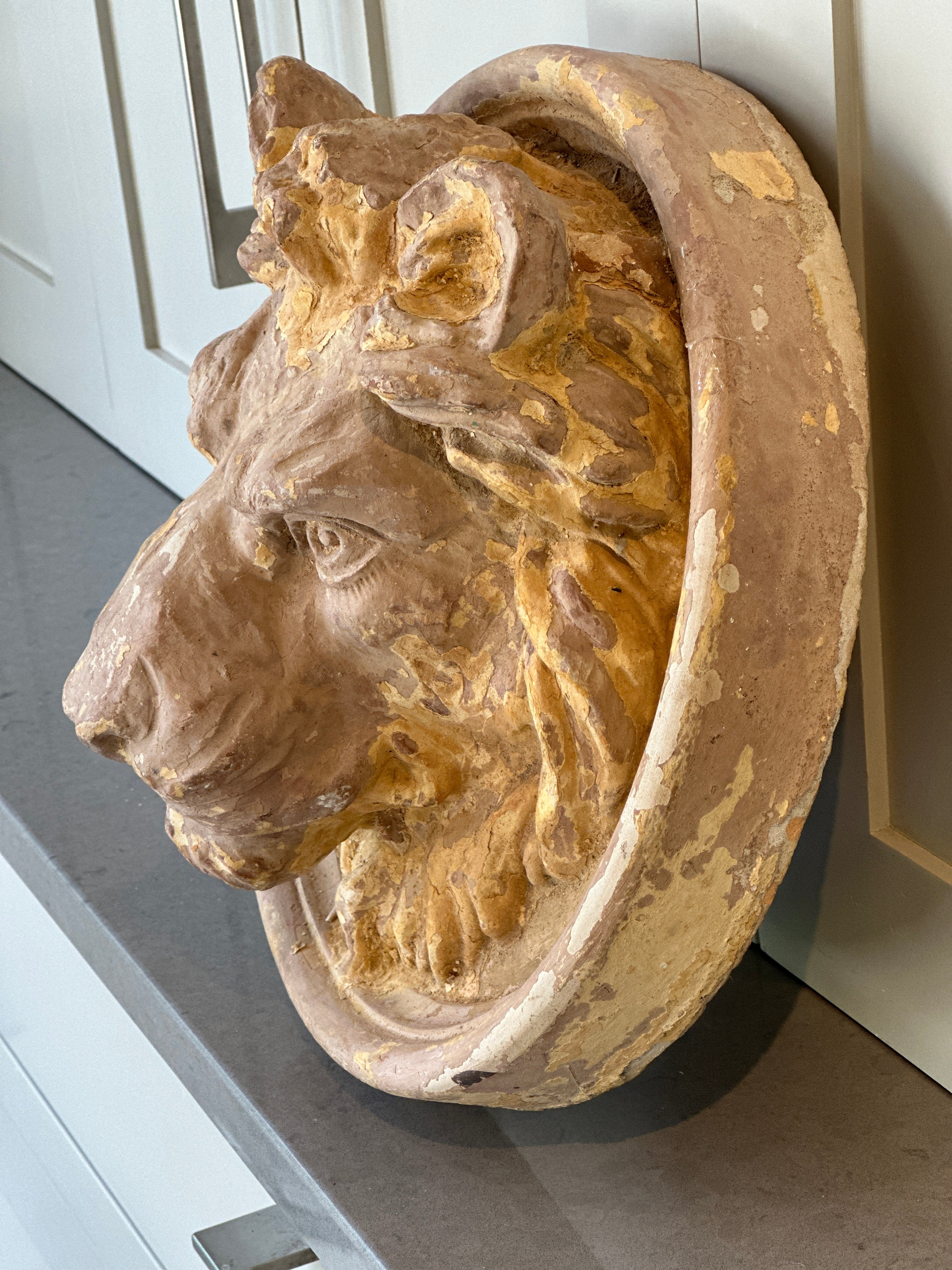 Victorian Lion Head Ceiling Boss or Corbel in Terracotta