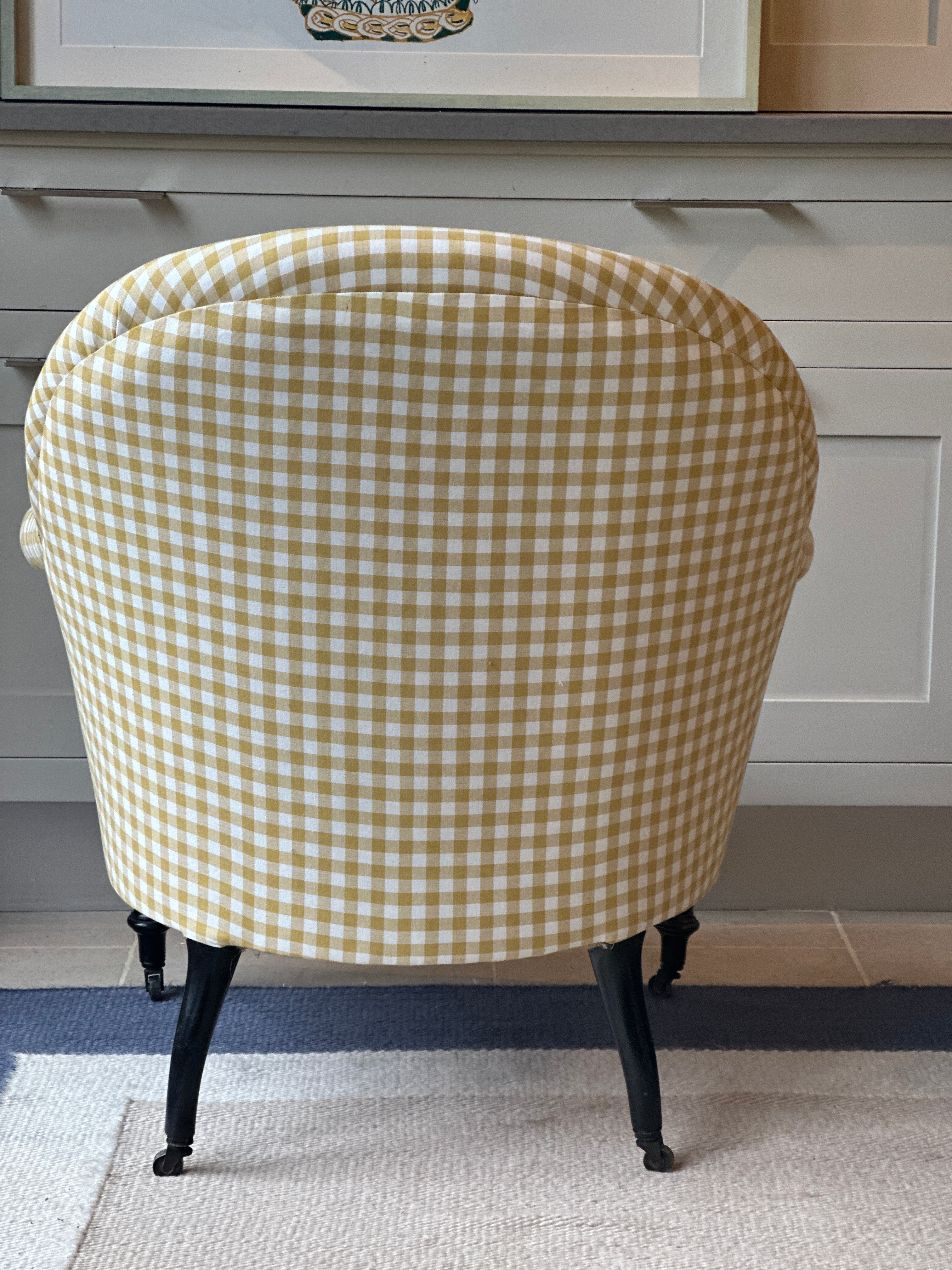 Single French Crapaud Tub Chair in Yellow Gingham